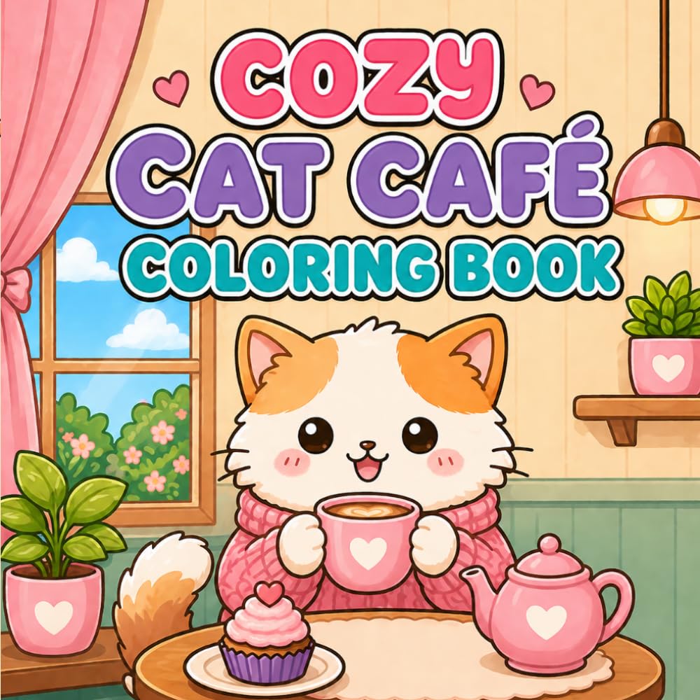 Cozy Cat Café Coloring Book: Cute & Relaxing Cat Café Scenes for Stress Relief, Cozy Coloring Book for Adults and Teens (Cozy Cat Collection)