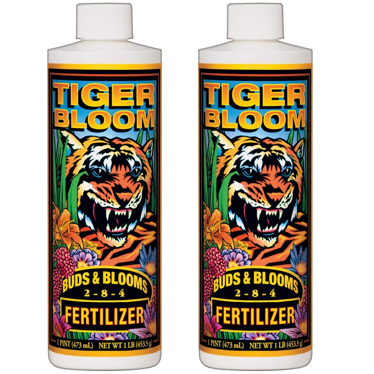 FoxFarm FX14093 Tiger Bloom Hydroponic Liquid Concentrate Plant Fertilizer for Plants, Soil, and Gardens, 1 Pint (2 Pack)