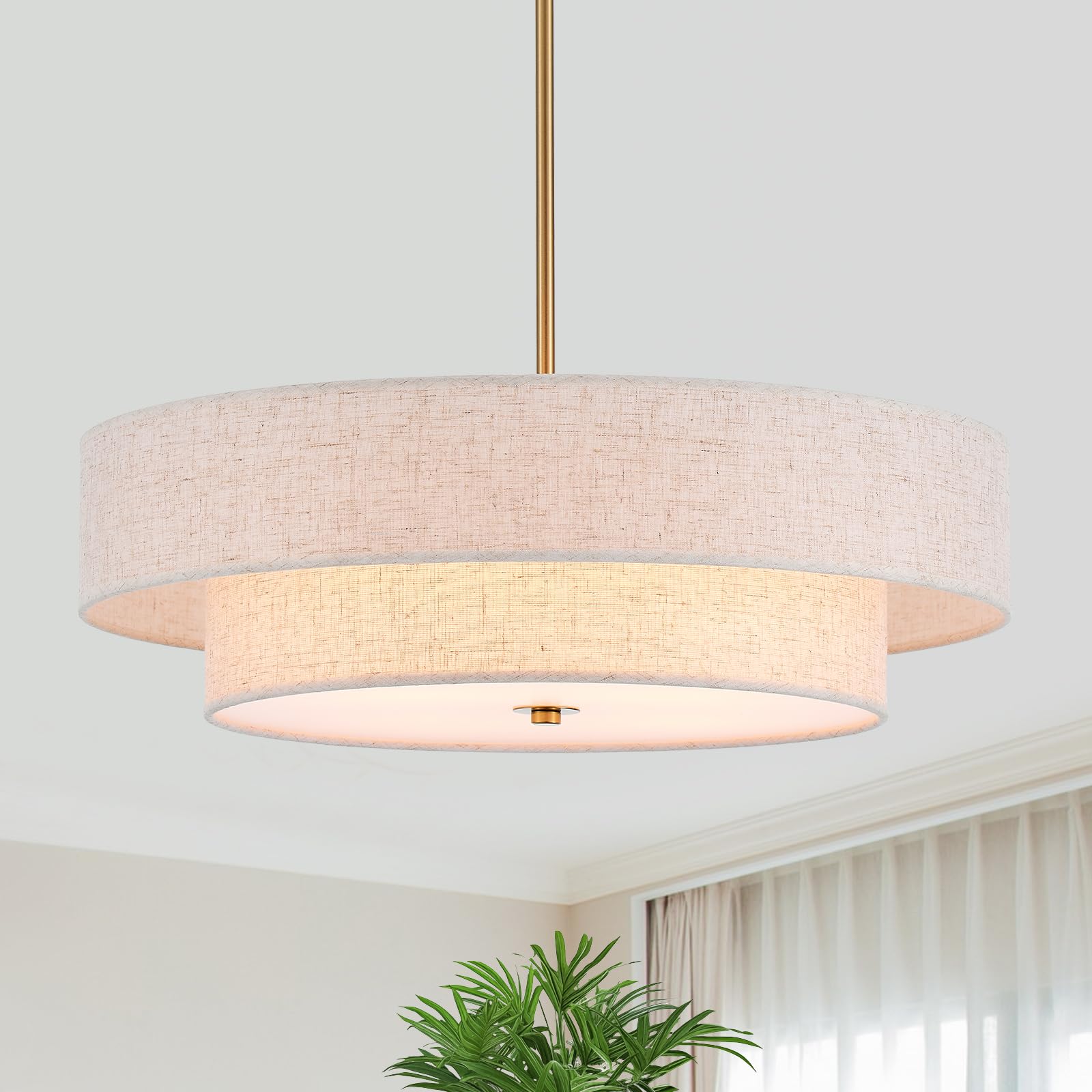 21.65" Modern Drum Chandelier, 4-Light Gold Light Fixture