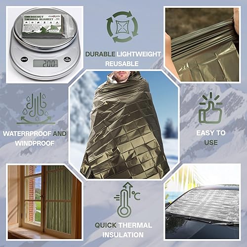 Miniatura 4 de SecuCaptain Mantas térmicas de emergencia de supervivencia extra grande de 84 x 63 pulgadas, kit de manta de Mylar espacial para exteriores,