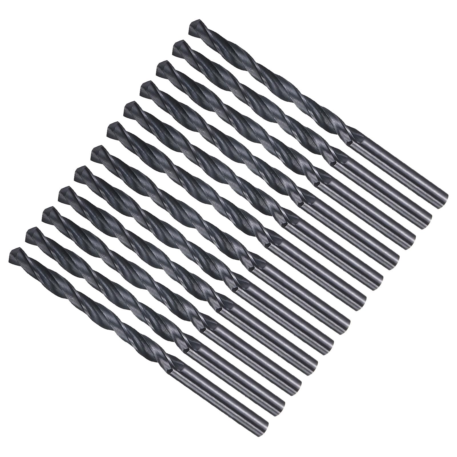 METALLIXITY 5.2mm Drill Bit (13/64") 12Pcs, 4241 High-Speed Steel Straight Shank Nitriding Black 118° for Wood Plastic Iron Copper Aluminum Low Soft Metal