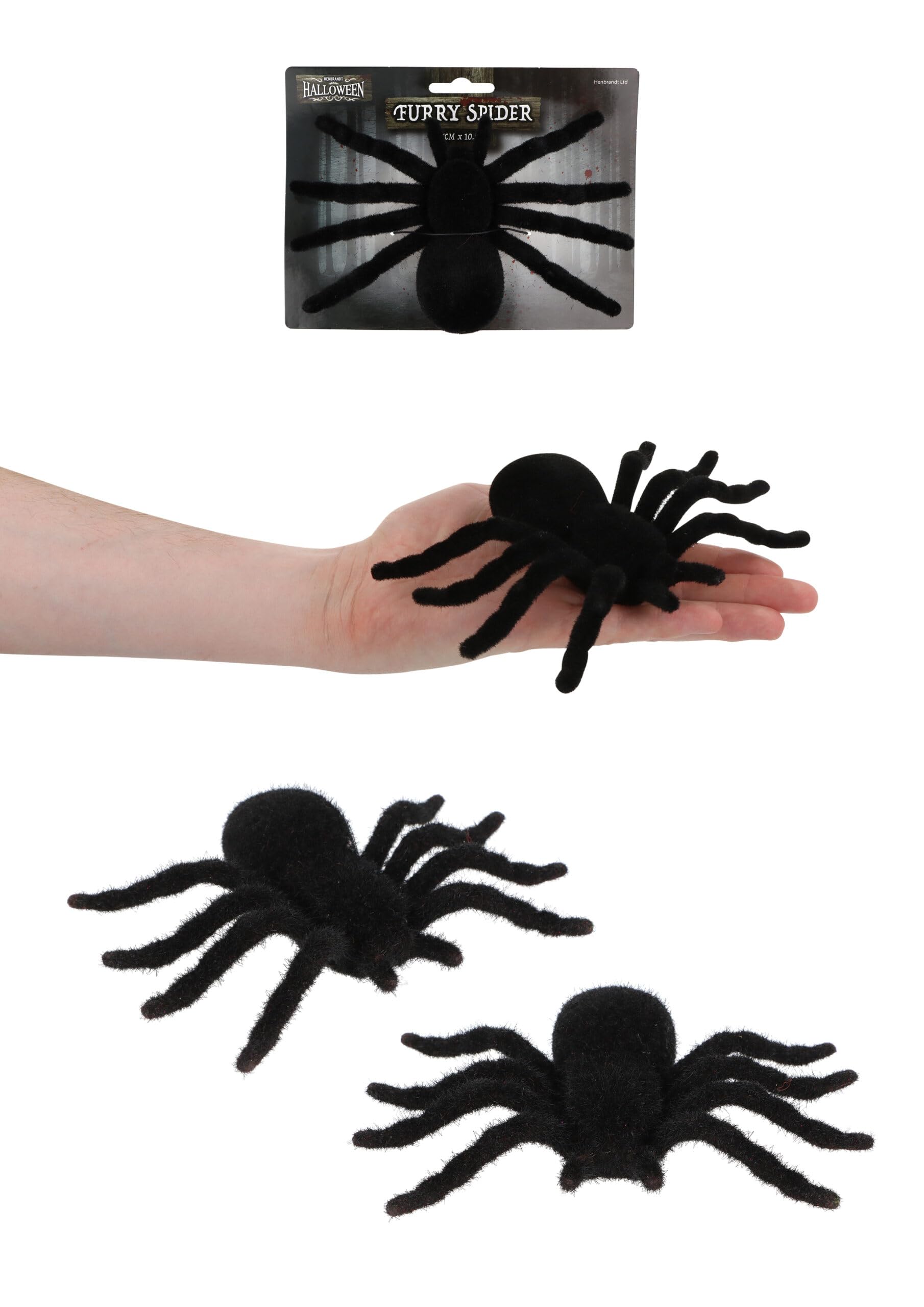 HENBRANDT 1 x Furry Black Spider 17cm Scary Hairy Spider Trick or Treat Party Favours Loot Bag Fillers Indoor Props Novelty Gag Gift Scary Pranks Halloween Decorations