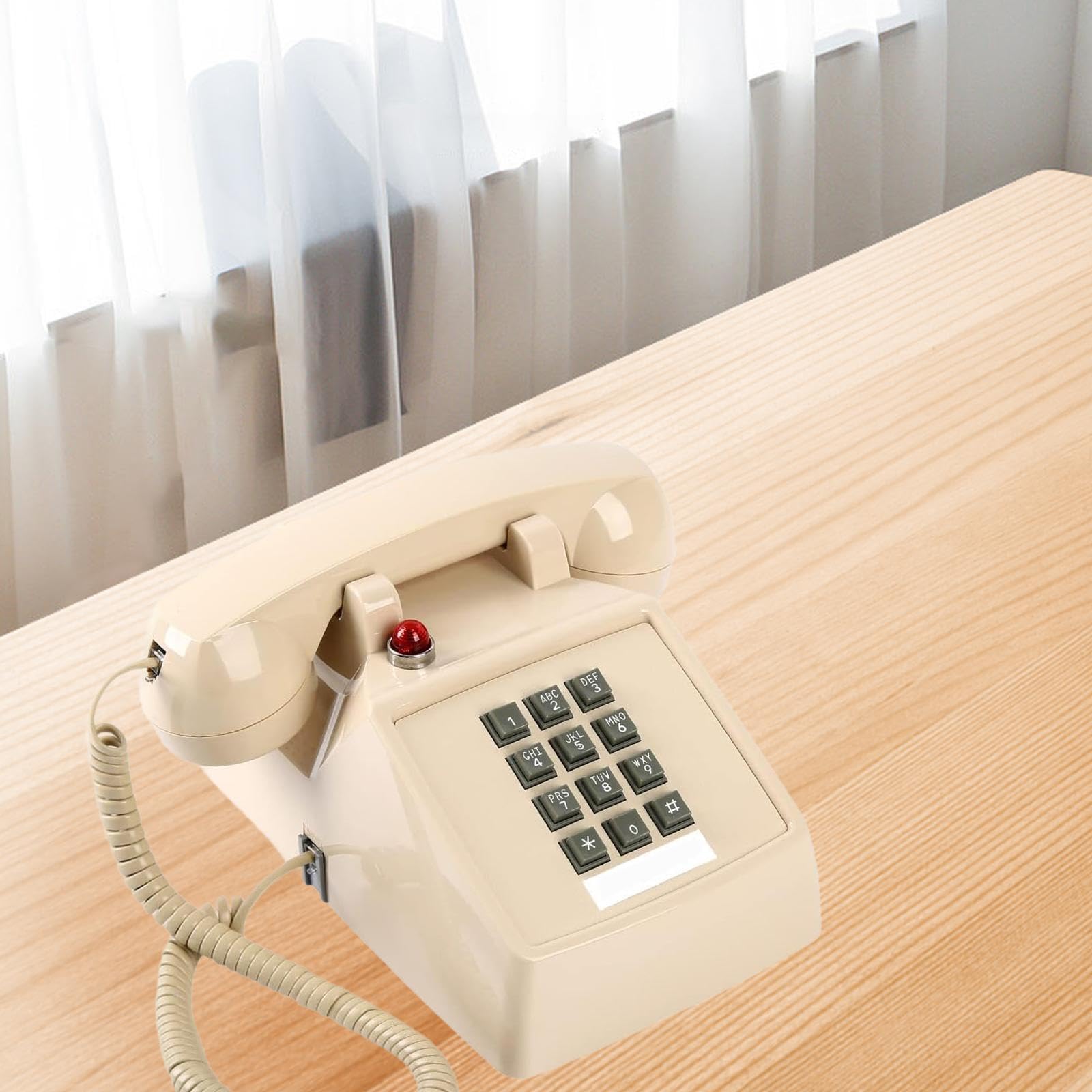 Retro Tischtelefon mit Schnur Und Robustem Metallfuß für Zuhause Und Hotel, 13 X 22,2 X 11,5 cm, Beige
