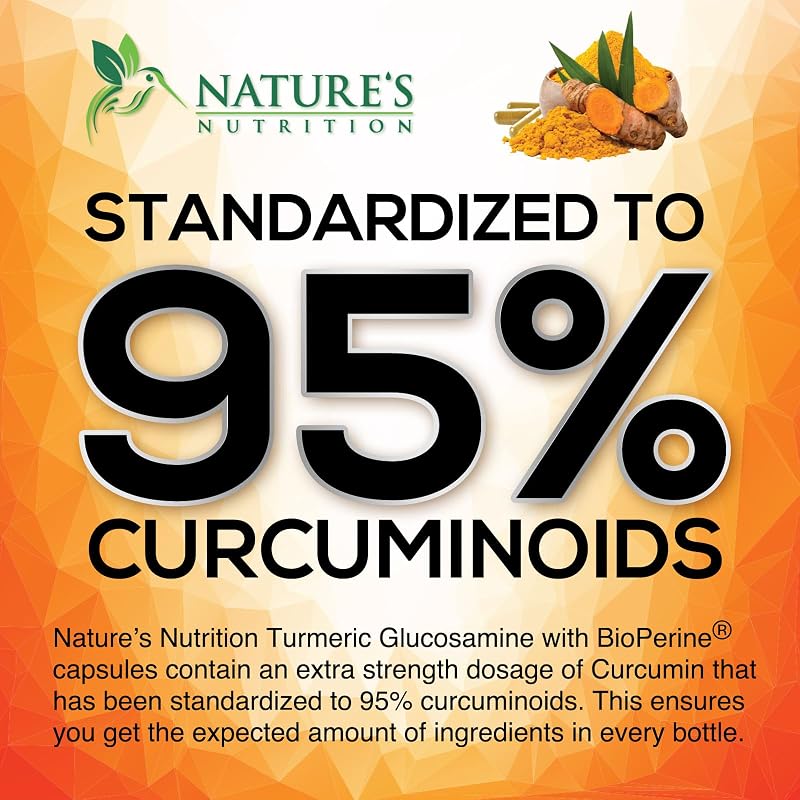 Turmeric Curcumin Supplement - 95% Curcuminoids with Glucosamine, Ginger & MSM, BioPerine Black Pepper Extract for Best Absorption, Natural Vegan Joint Support, Non-GMO, Bottled in USA - 240 Capsules image 5