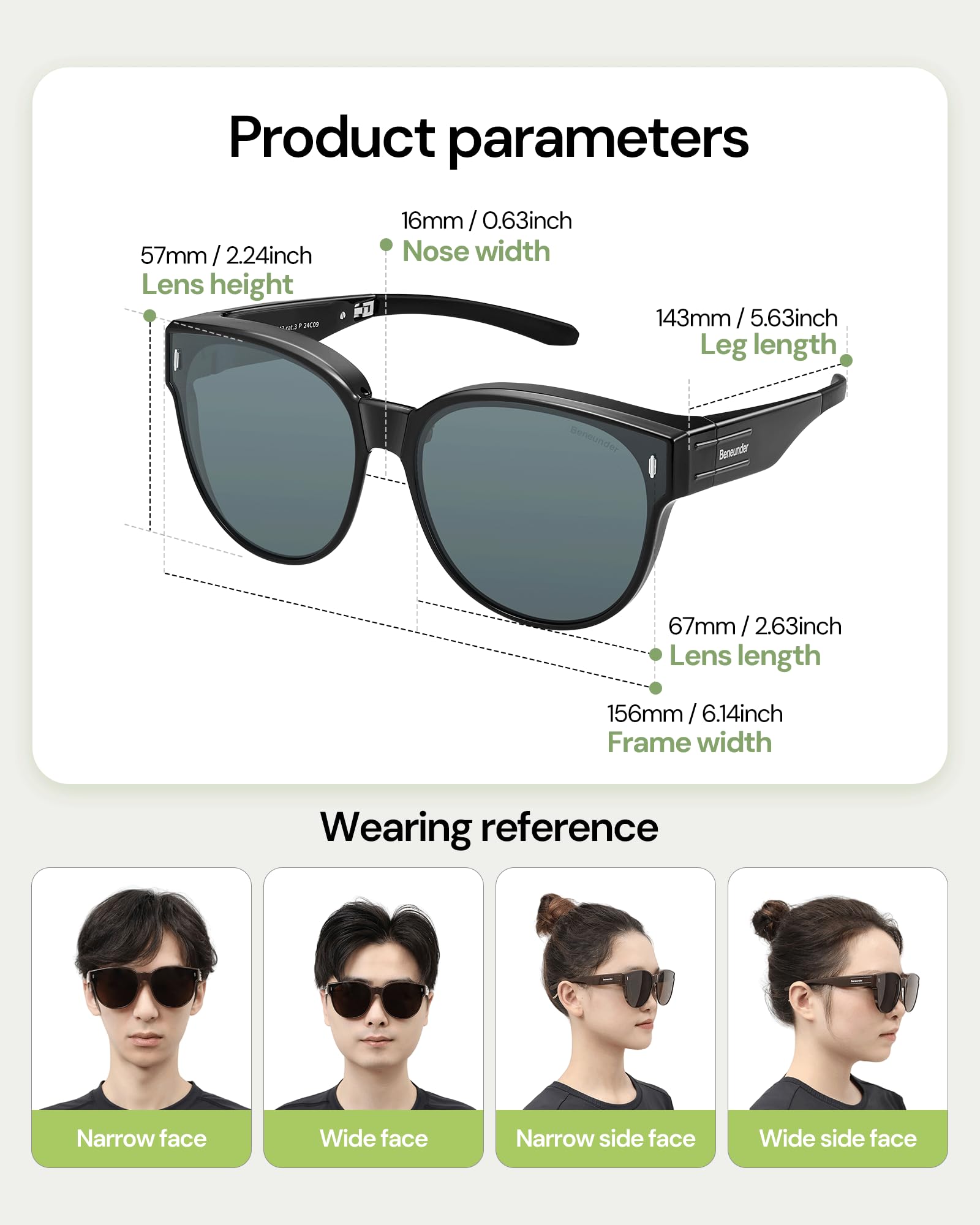 BENEUNDER Polarisierte Sonnenbrille für Damen und Herren, leichte, faltbare Sonnenbrille für Kurzsichtigkeit