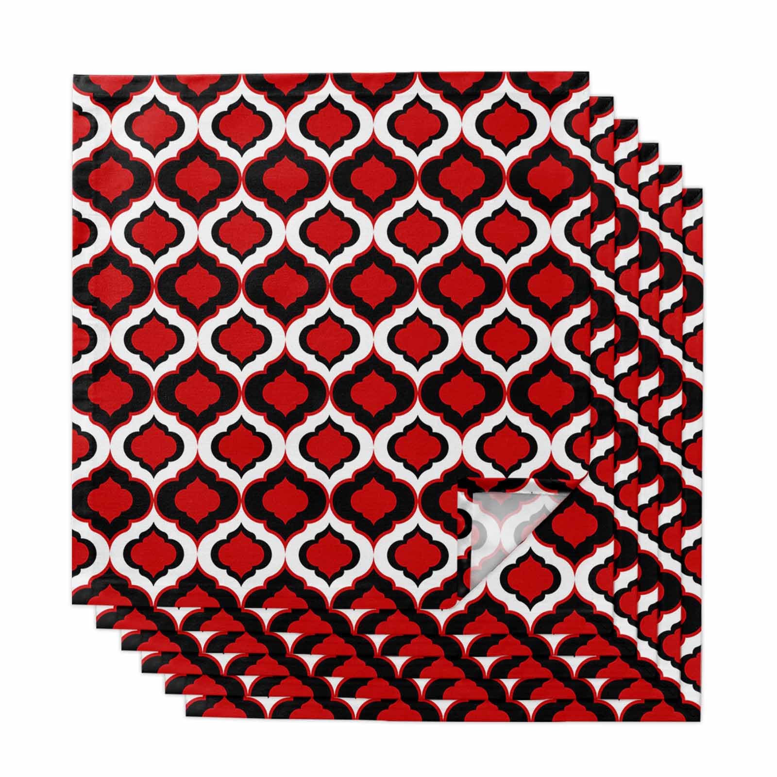 Cloth Napkins 20 x 20 Inch Moroccan Pattern Dinner Napkins Set Black Red Geometric Trellis Reusable Washable Napkins Cloth for Dinner, Party, Wedding, Restaurant Set of 6