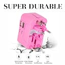 rts High Speed 25W Wall Charger Dual USB Universal Travel Adapter International All in One Worldwide Travel Multi Plug Cable & with Build in Dual USB Charger for USA EU UK AUS Laptop Smartphone(Pink) gallery image