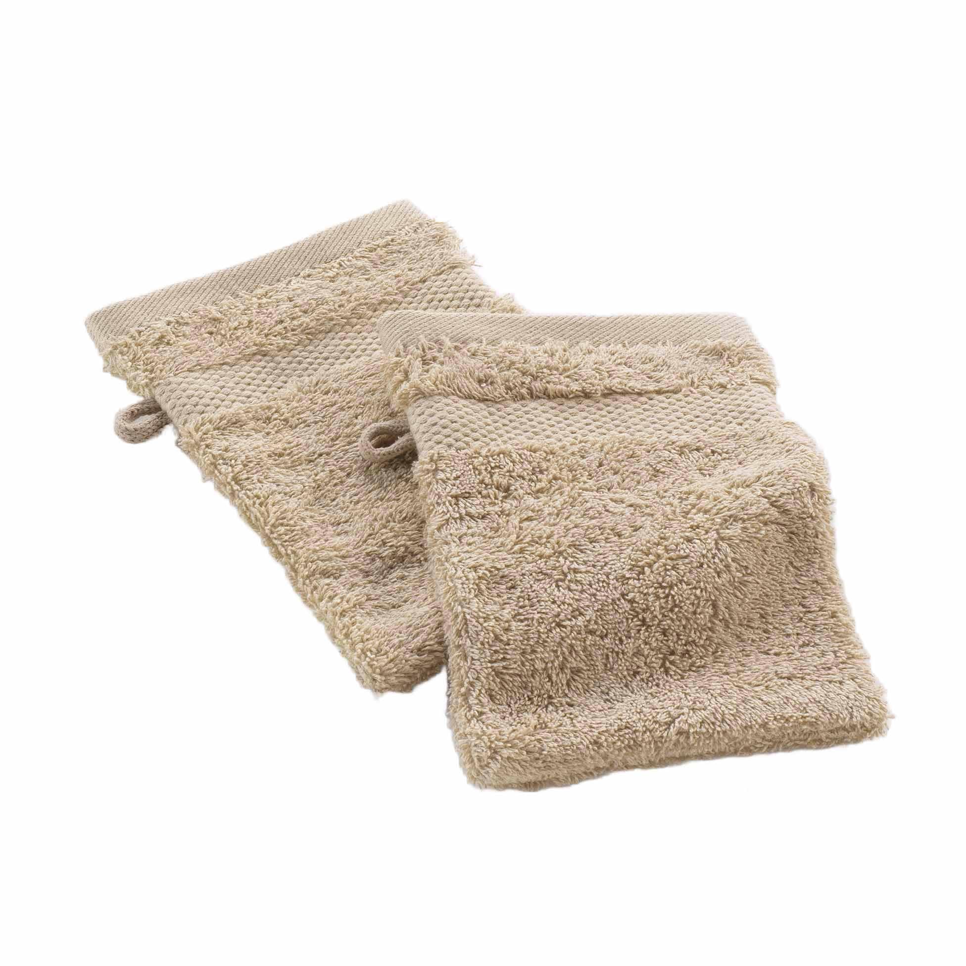 Douceur d'Intérieur, Elegance Hazelnut 2 Wash Mitts (15 x 21 cm) 100% Cotton Plain