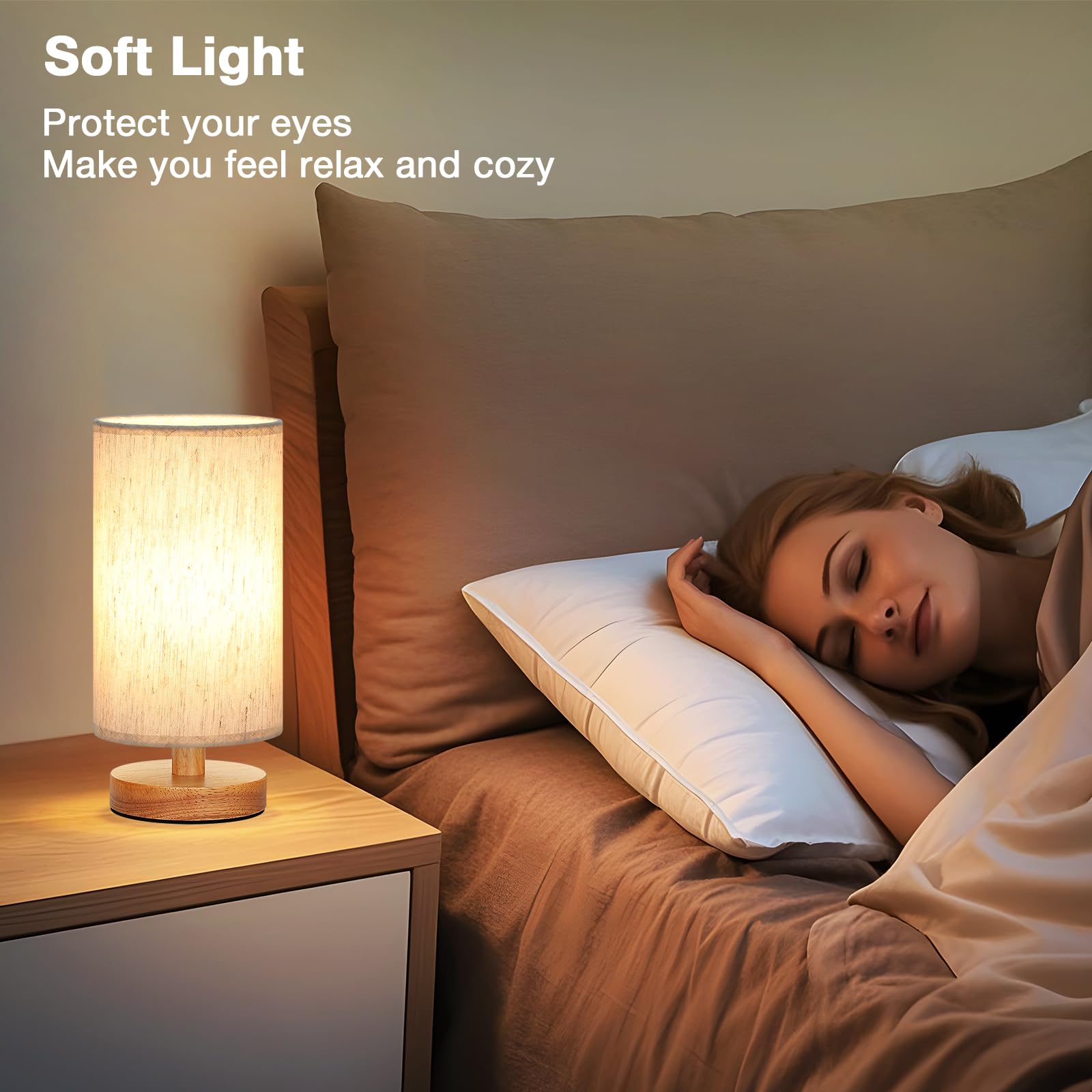 Aooshine Small Table Lamps Set of 2 for Bedroom Minimalist Bed Lamp with Round Fabric Linen Shade(Bulbs Included) - Image 4