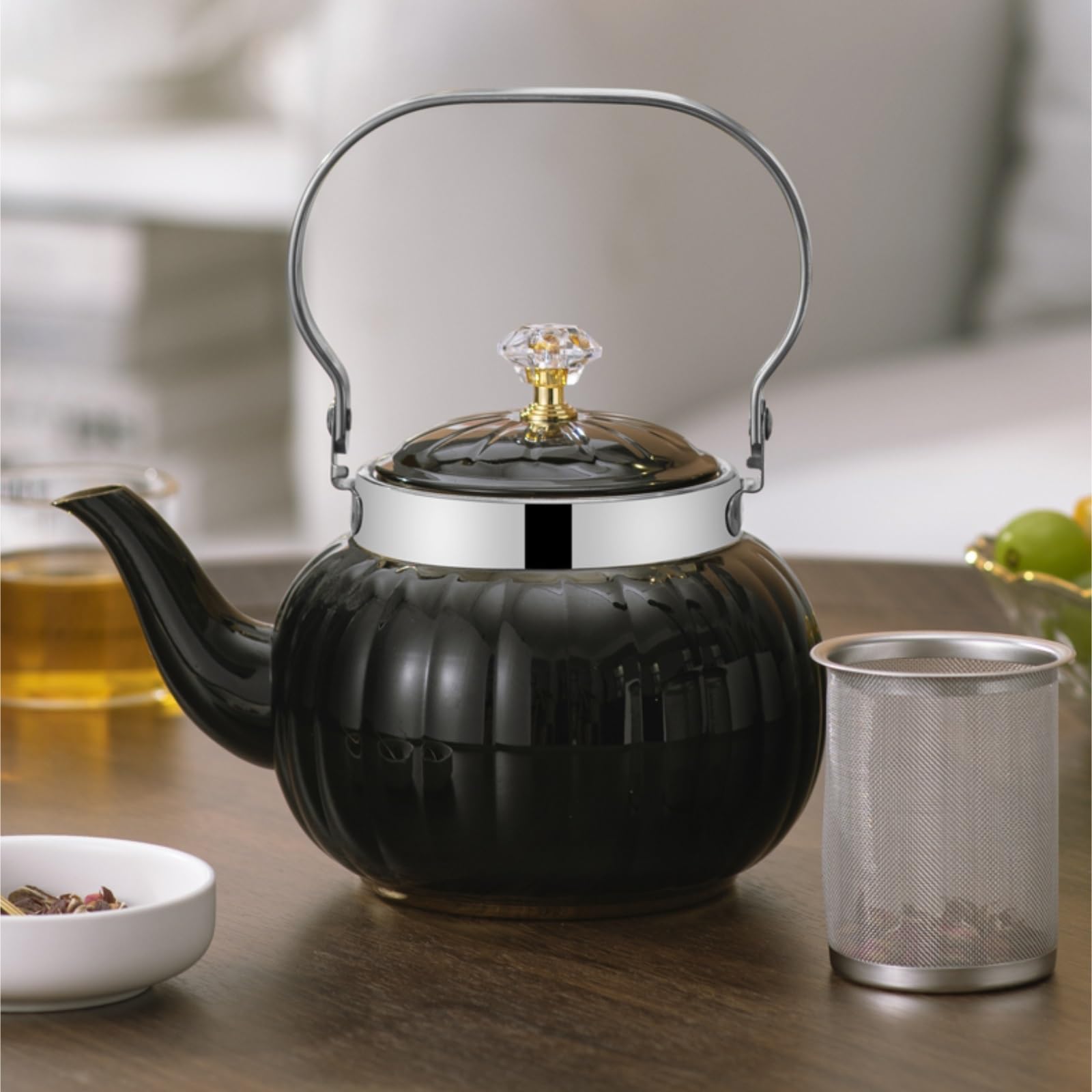 Tetera Hervidor De Agua Tetera De Acero Inoxidable Con Forma Calabaza Y Tapa Filtro Infusor For Té Suelto Teteras Para Te(Gold,1.2L)