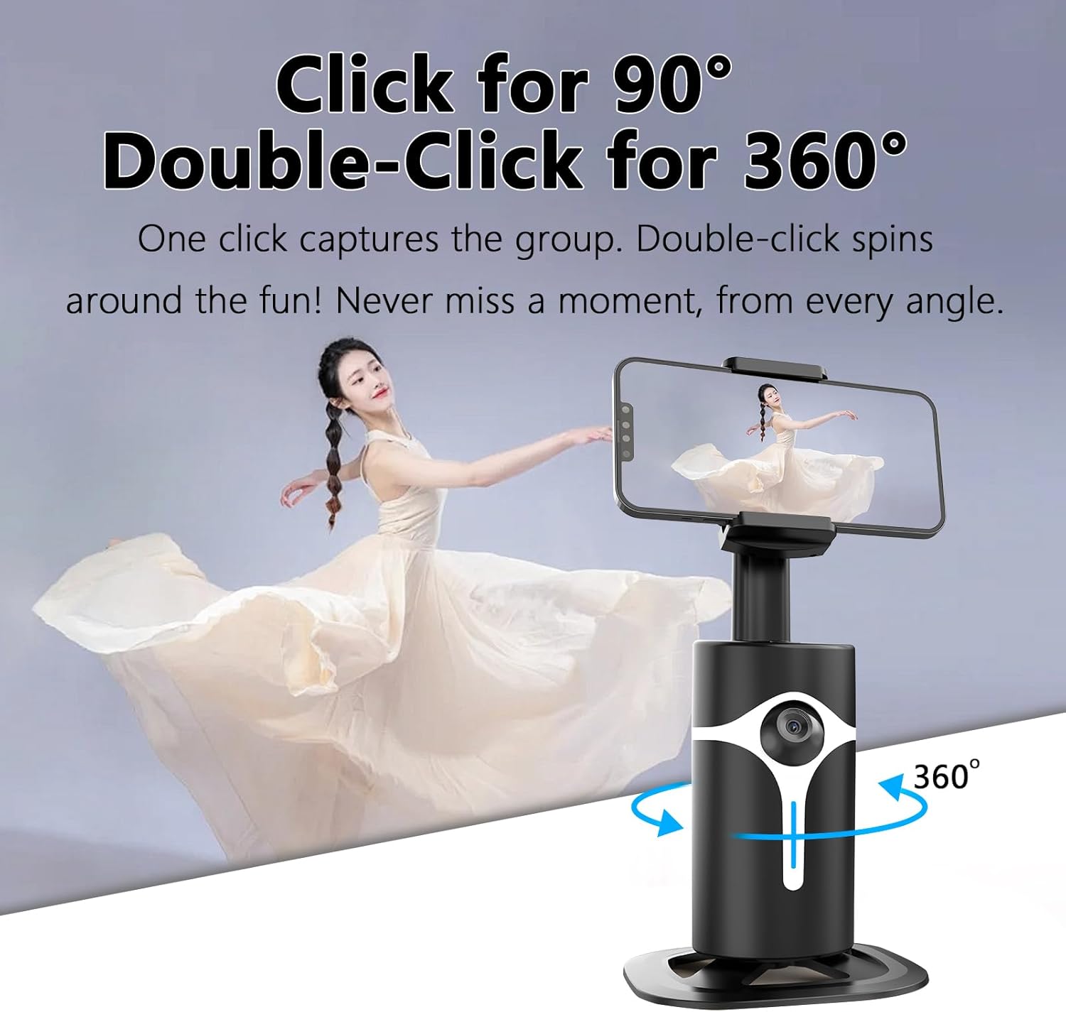 Auto Face Tracking Phone Gimbal with 360° Rotation & Gesture Control, No App Needed, Bluetooth Remote, Tripod Compatible, for Selfies/Vlog/Live Streaming/Video Calls - Image 4