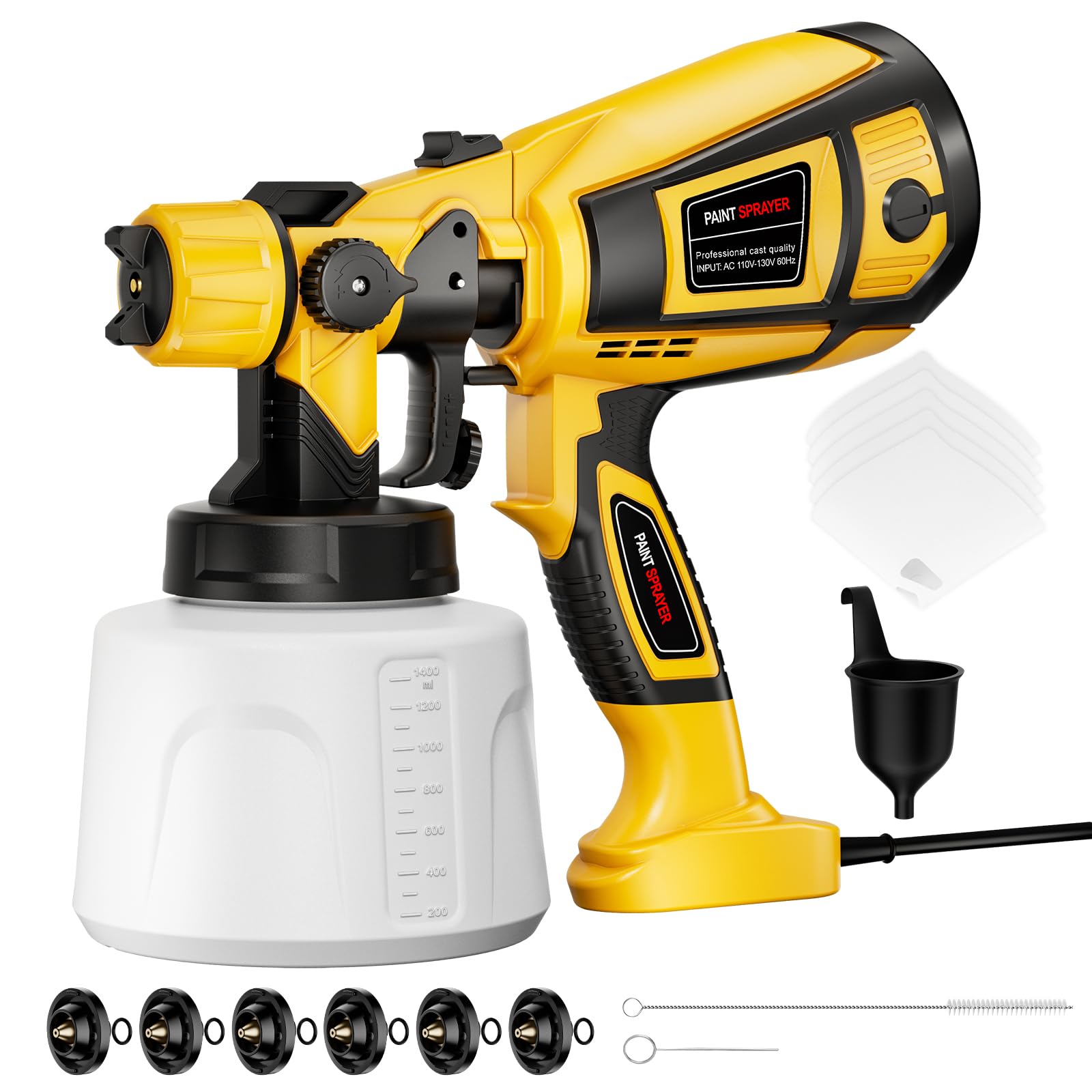 Photo 1 of 1000W Paint Sprayer for House Painting: 1400ML High Capacity HVLP Spray Gun - 1200ml/min High Power Electric Paint Gun for Furniture, Cabinets, Fences, Walls - 6 Nozzles & 3 Patterns, Easy to Clean