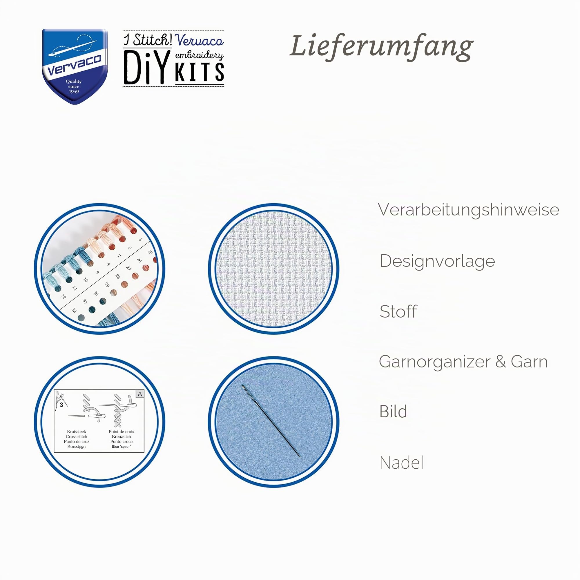 Vervaco Gezählter Kreuzstich Stickpackungen Stickset Baby Geburt Nutztiere Wanddekoration Handarbeit Set für Erwachsene Kreatives Handwerk ca. 27 x 23 cm Geburt Geschenk Hausdeko