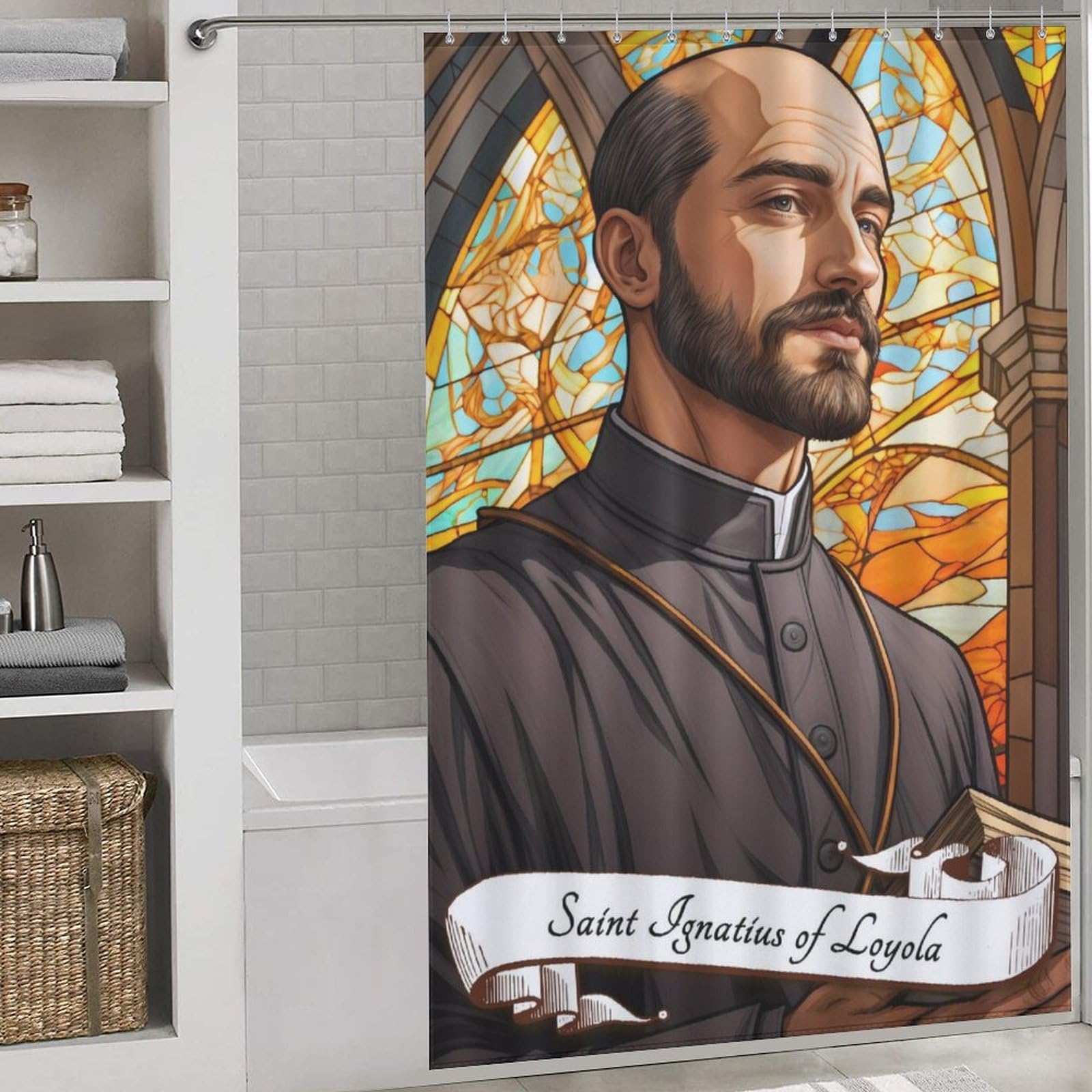 Rideau de bain Saint Ignace de Loyola lavable pour éviter les moisissures