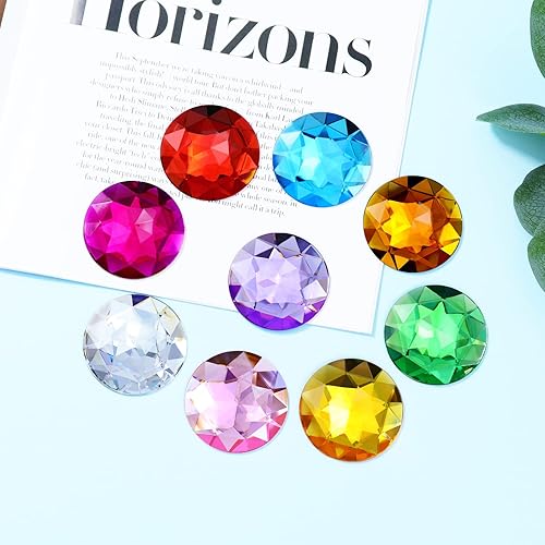 Miniatura 5 de Diamantes de imitación grandes de parte trasera plana de 1.575 pulgadas, 8 piezas de gemas redondas de acrílico ámbar grandes para manualidades,
