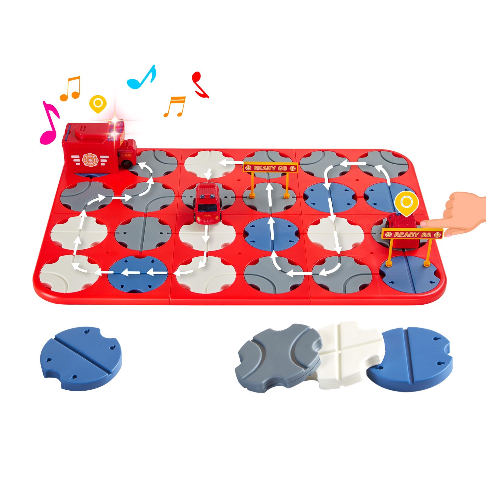 SGILE Rompecabezas Constructor de Caminos Stem 24 Piezas para niños de 3+, Juego de Laberinto con vehículo Ligero de tráfico (Camión de Bomberos).