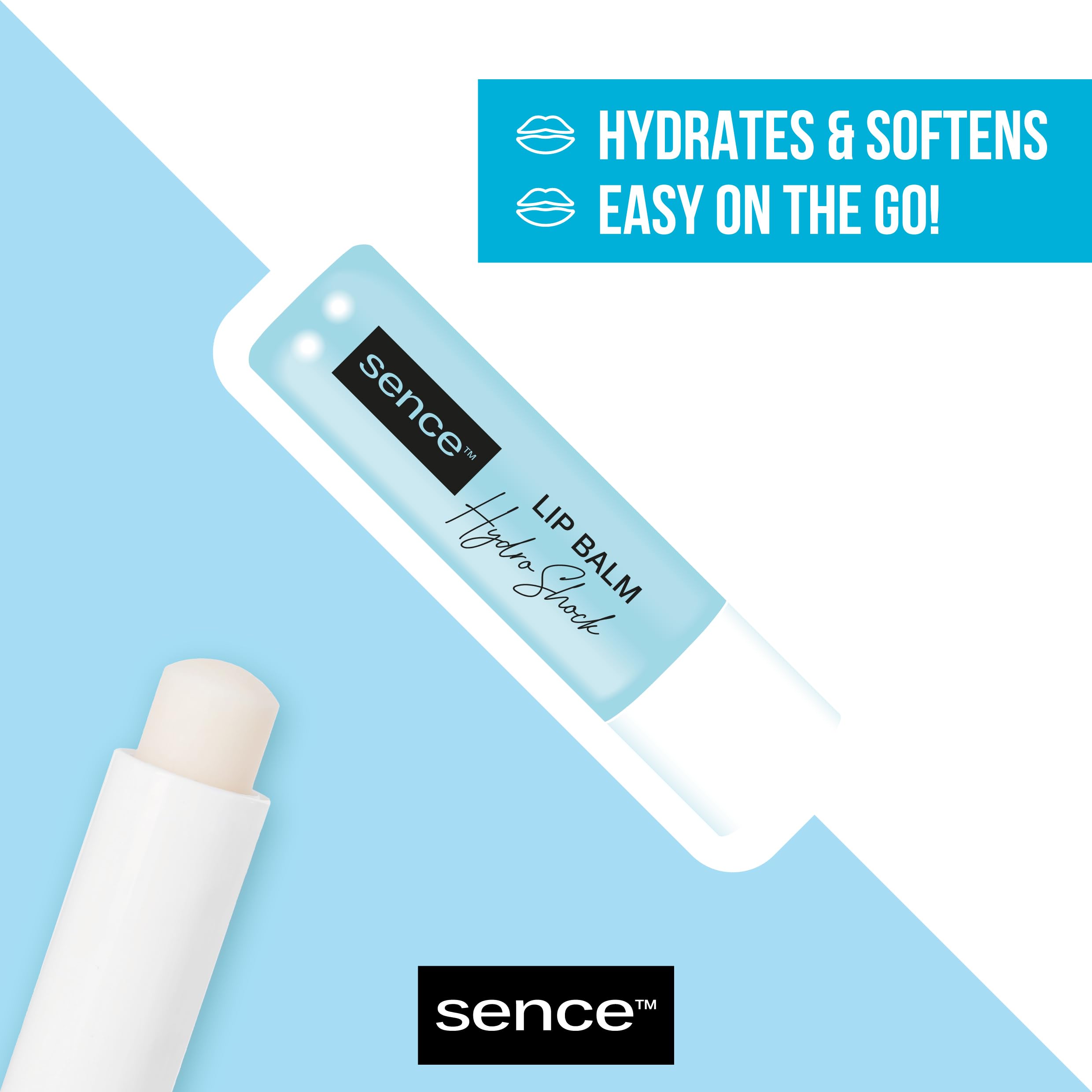 Sence Balm Hydro Shock, pomadka do ust z kwasem hialuronowym i parafiną, kosmetyk do pielęgnacji ust, pielęgnacja na dzień dla gładkich ust, wegańska pomadka do ust (2 x 4,3 g)