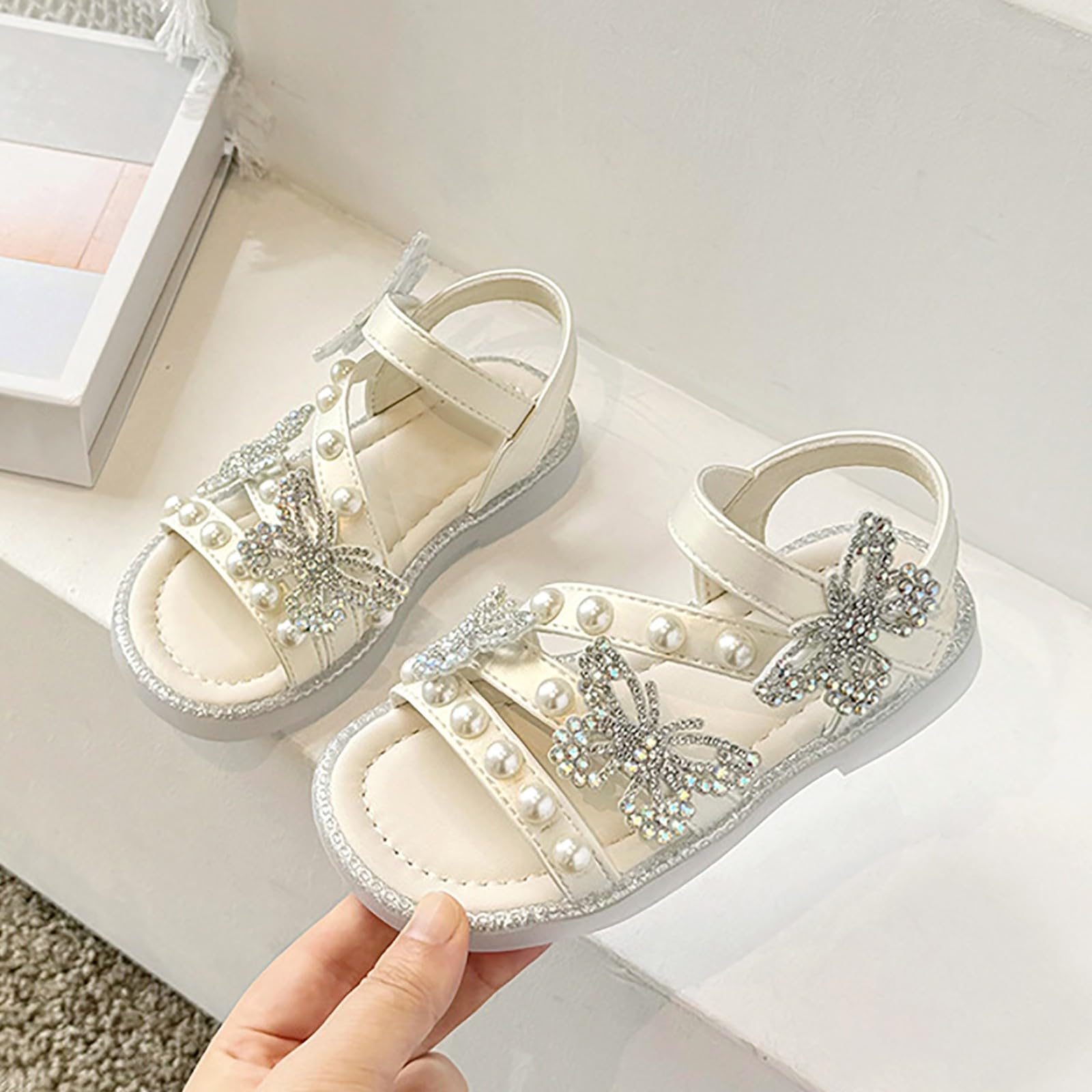 Girls Toddler Big Kids Summer Bow Fashion Shoes Sandals Soccer Slide Sandals (White, 3.5 Big Kids)