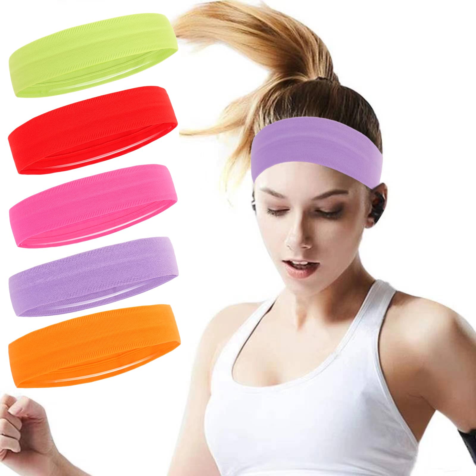 ONEYE Workout Headbands for Women,Sports Sweat Band Non Slip,5PCS