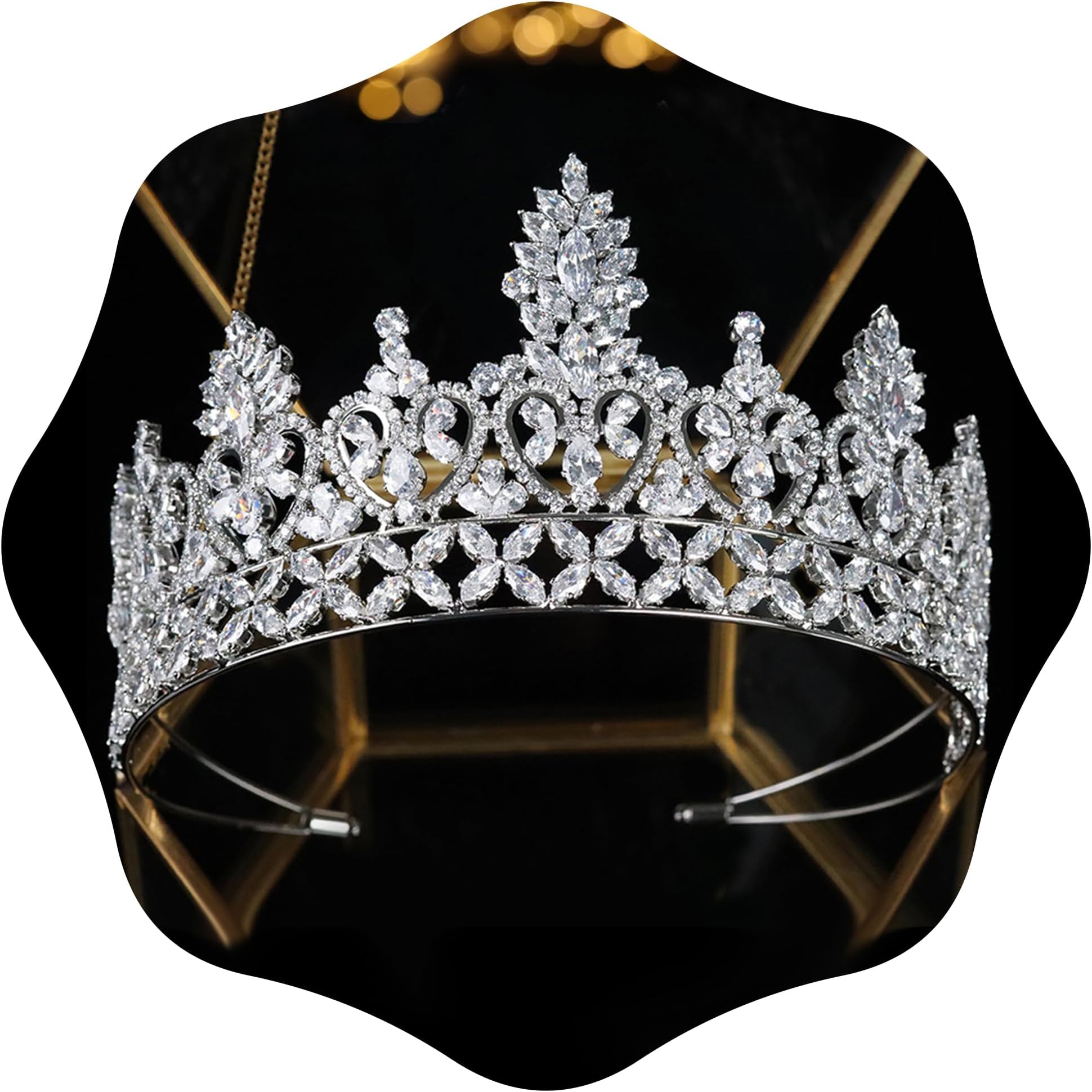 Jorsnovs 5A Level Cubic Zirconia Bridal Tall Tiaras CZ Wedding Queen Crown Headpieces Pageant Party Prom Hair Jewelry Accessories