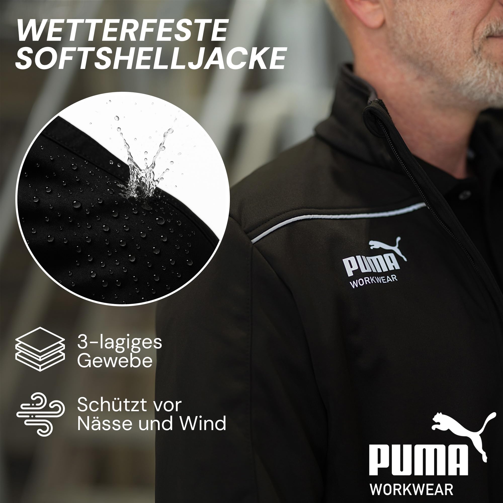 PUMA Workwear Jacke Herren aus Drei-Lagen-Softshellgewebe - Wasserabweisend und Winddicht - Slim Fit - Softshelljacke Arbeitsjacke für Handwerk, Produktion Logistik und Baugewerbe