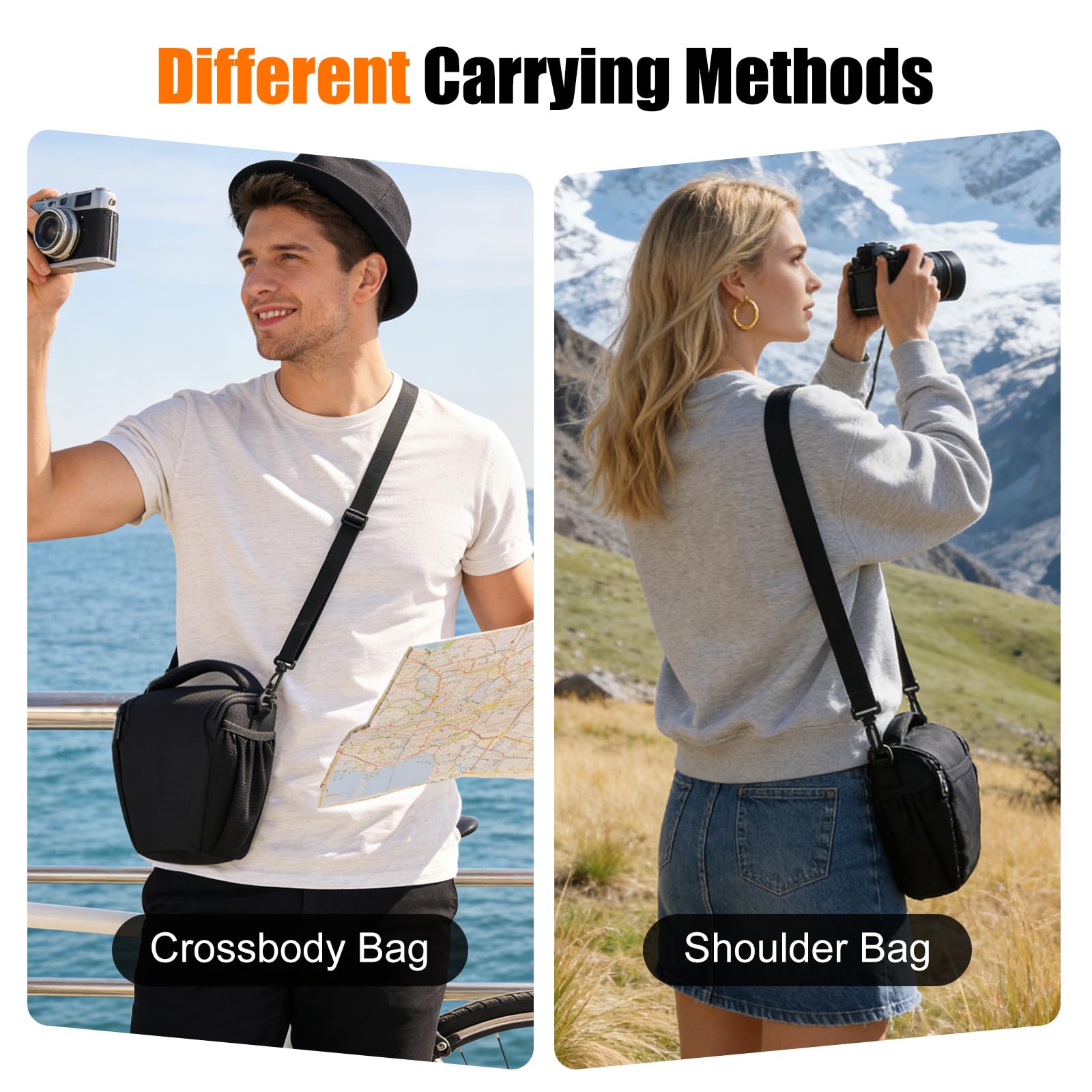 CADeN Kleine DSLR Kameratasche, Kamera Schultertasche für Fotografen, wasserdichte Kameratasche mit Verstellbarem Schultergurt, Für Canon, Nikon und Sony Spiegelreflex- und Systemkameras, Schwarz