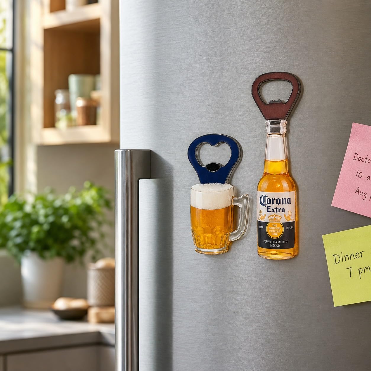 Beer Mug & Beer Bottle Refrigerator Magnet Bottle Opener Set of 2 | Home Kitchen Bar Accessories Gift Set-image-45