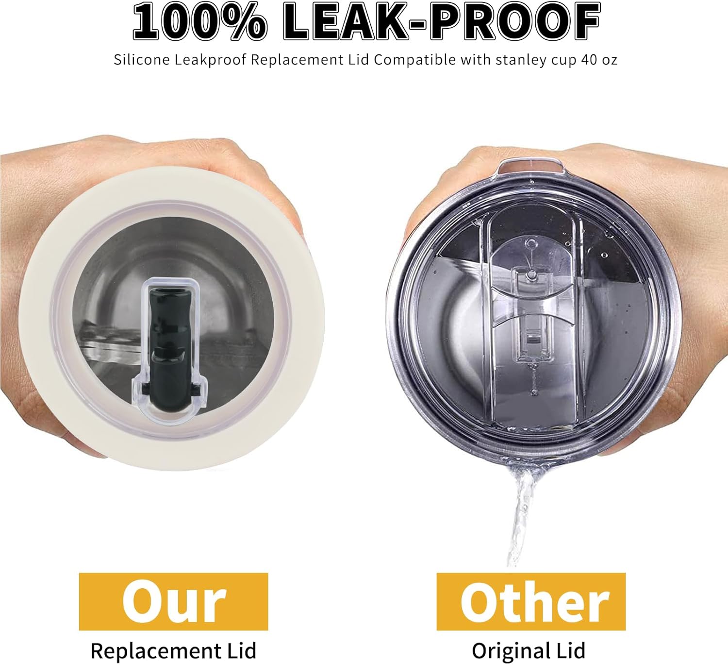 Tcamp 40 oz Flip Straw Leak Proof Lid for Stanley Quencher H2.0, Silicone Tumbler Replacement Lid for Stanley Cup Accessories, Spill Proof Straw Cover for Tumbler Accessories(Cream White)