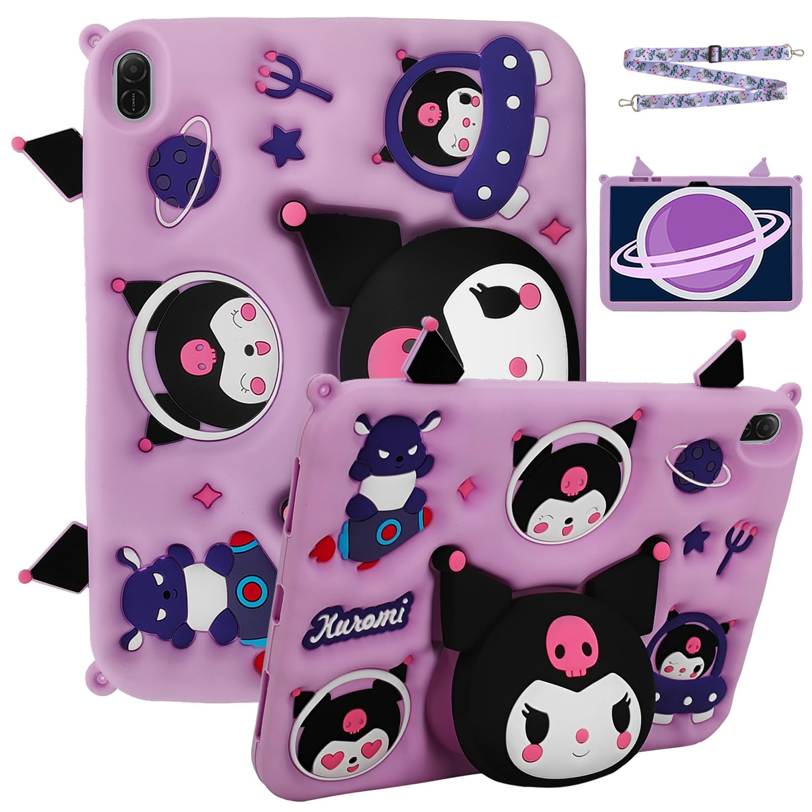 A-BEAUTY Kids Case Compatible with Honor Pad X8a 11 inch 2024, Honor Pad X9 11" 2024, Shockproof Silicone Protective Cover with Stand, Shoulder Strap, Purple