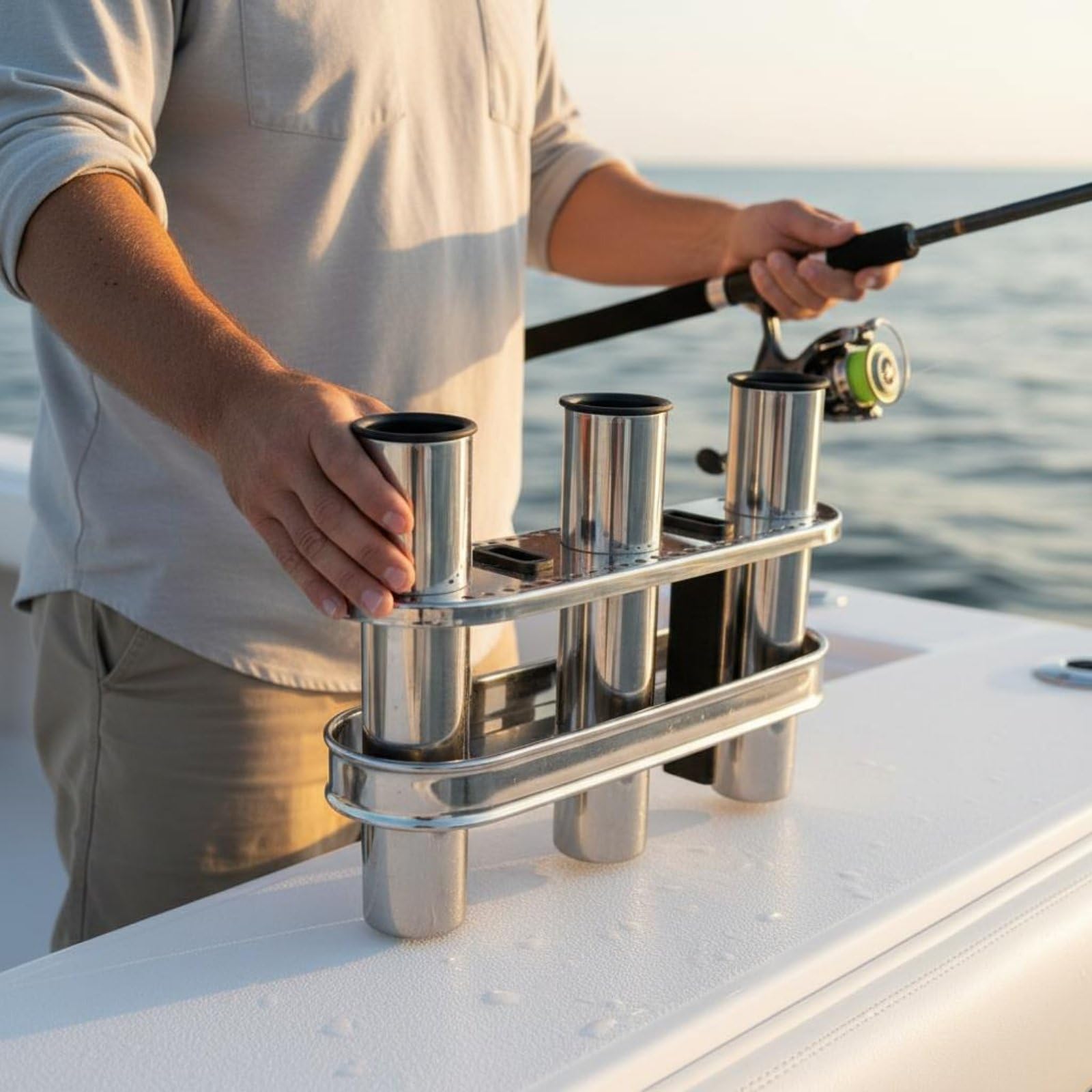 Sharplace Soporte de Caña de Pescar Titular Porta Cañas Organizador Portacañas Vertical Diseño de Tubos en Acero Inoxidable Sujeción Firme y Acceso Rápido Adecuado para Barcas y Jornadas de Pesca