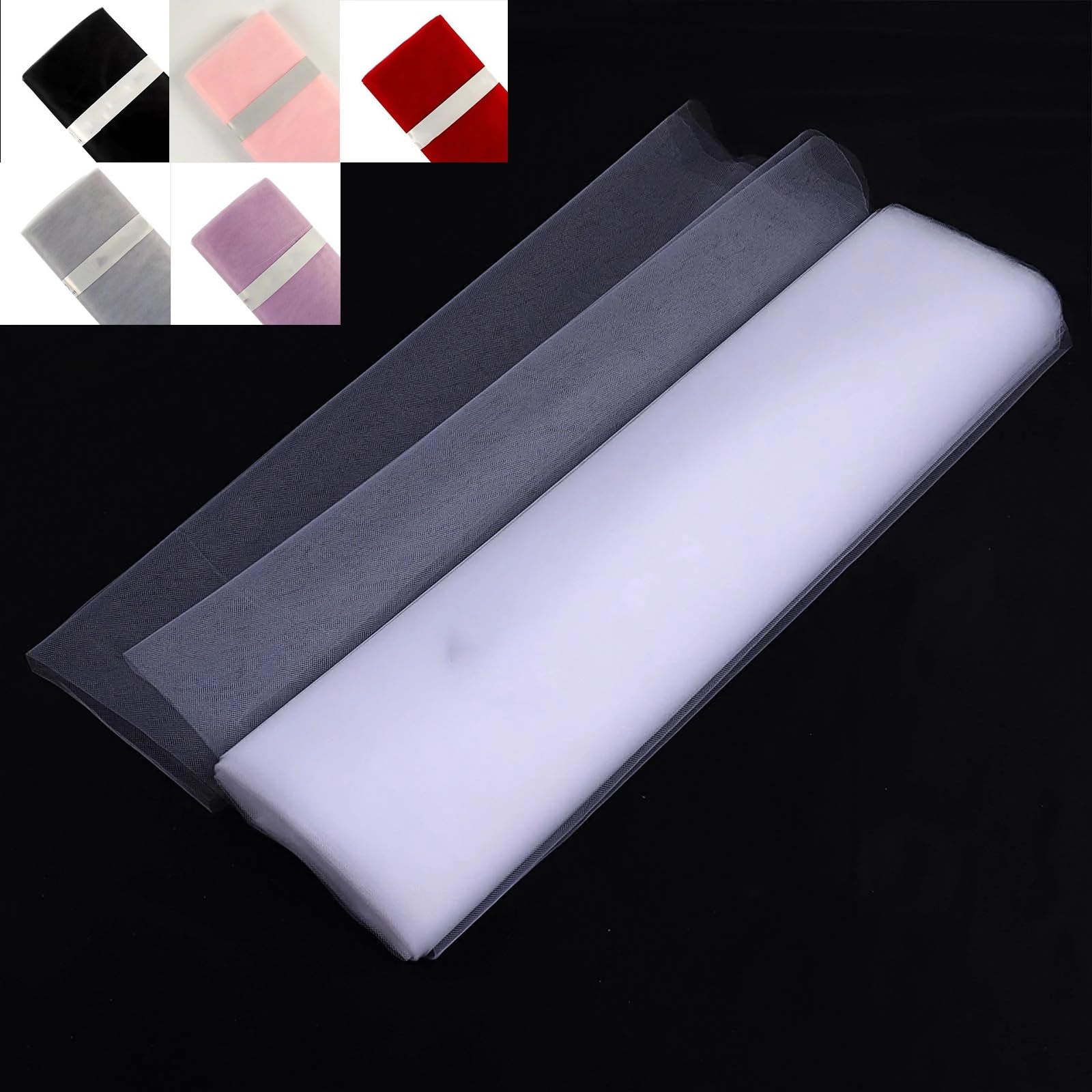 TüLl Meterware Farbige Tüllstoffrollen for Hochzeits- und Partydekoration, Deckendekoration, Tüllband, Tutu-Rock, Weihnachtsgeschenkverpackung, weich drapiert(Black 1.6x18m,3 pieces)