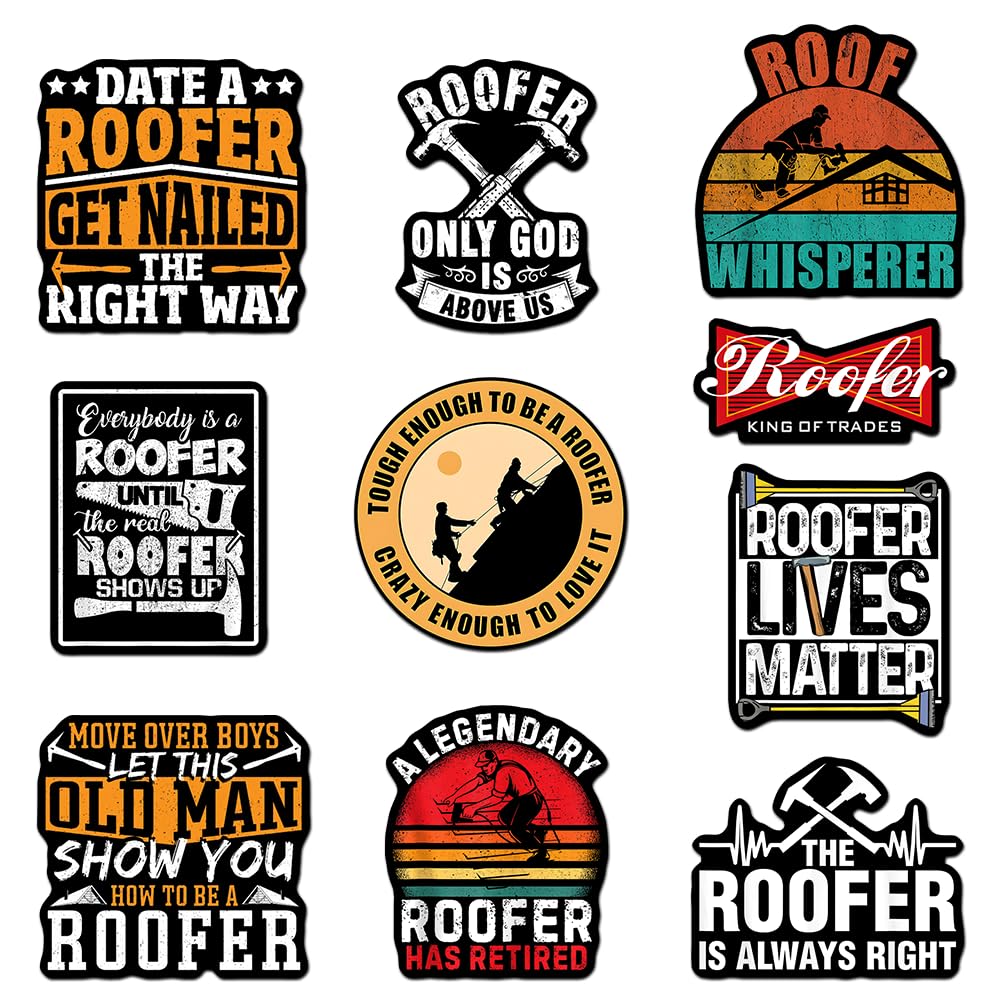 (Set of 10) Roofer Sticker Roofer Lives Matter, Tough Enough to Be A Roofer, Roofer only god is Above us Funny Quotes Waterproof Vinyl Decal Gift