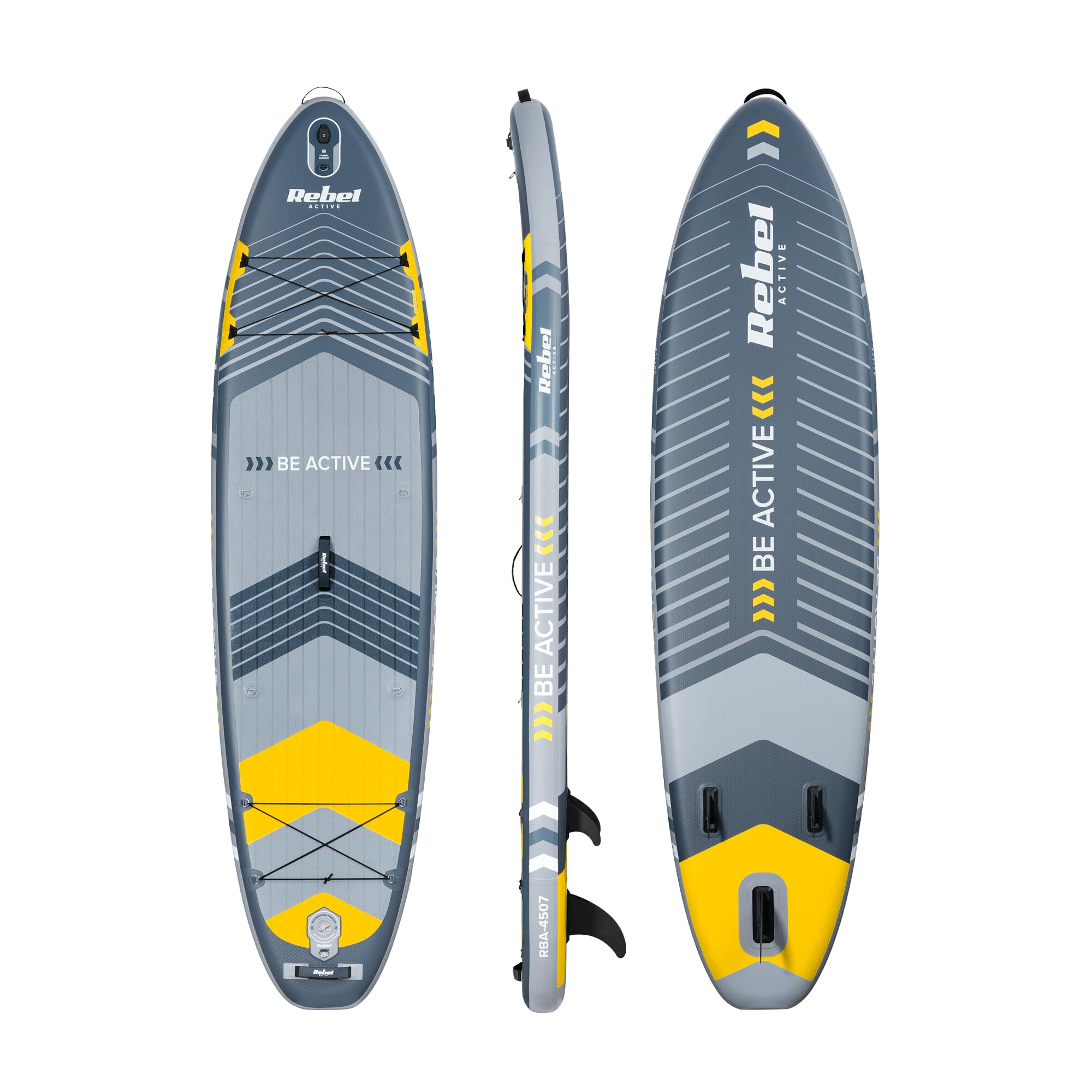 Rebel Brett SUP gepumpt mit Schwimmsitz Drop-Stitch 335 cm Set Paddel Pumpe Rucksack RBA-4507-G