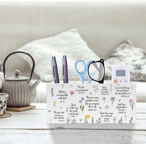Miniatura 2 de Soporte Inspirador Floral para Bolígrafos y Lápices con Versículos Bíblicos, Decoración Cristiana para Oficina en Casa, Organizador de Bolígrafos y