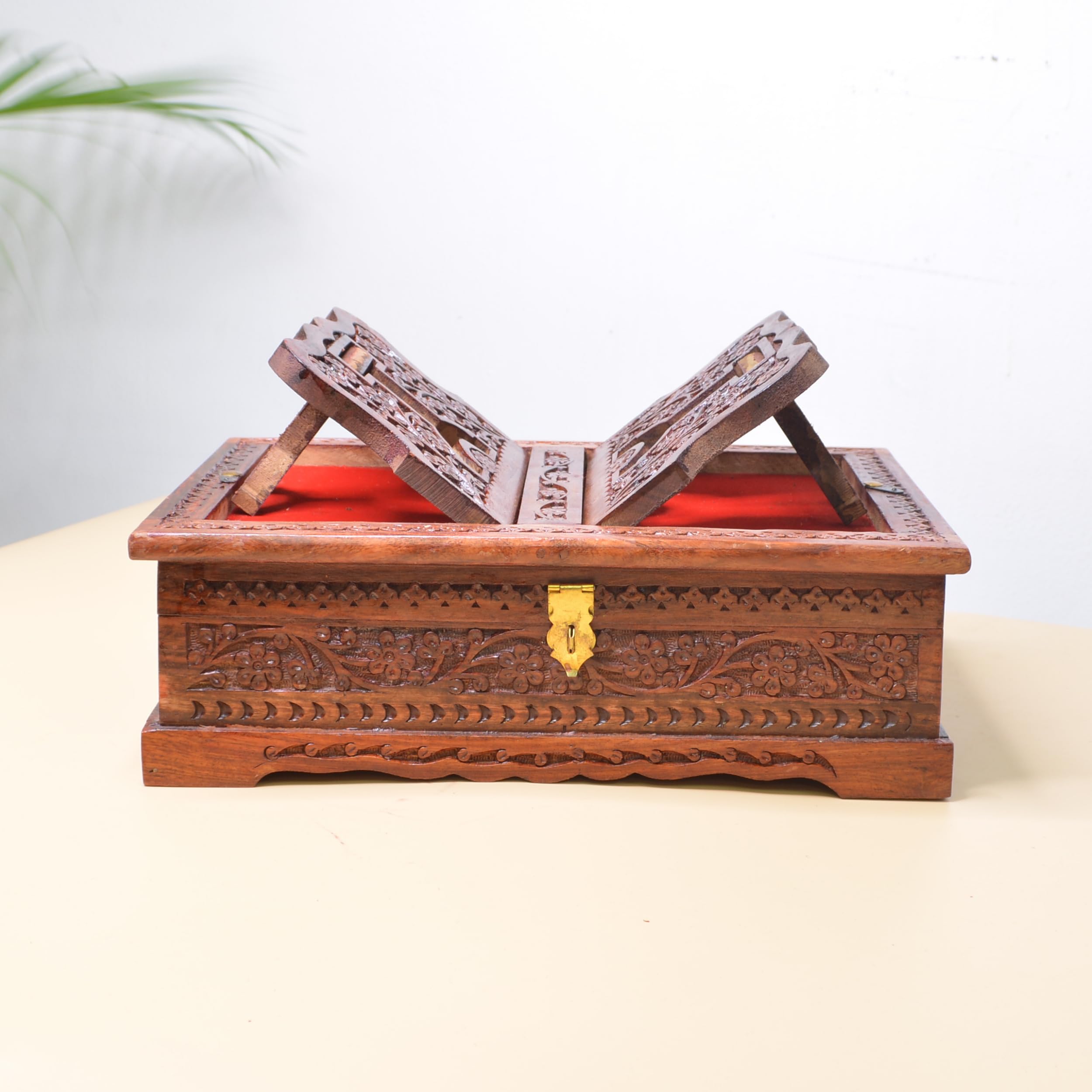 Wooden Quran Shareef Geeta Quran Box Brown Holy Book Rahel Decor Stand for Reading Quran Guru Granth Sahib Rehal Box| Storage| Holder| Reader| Stand