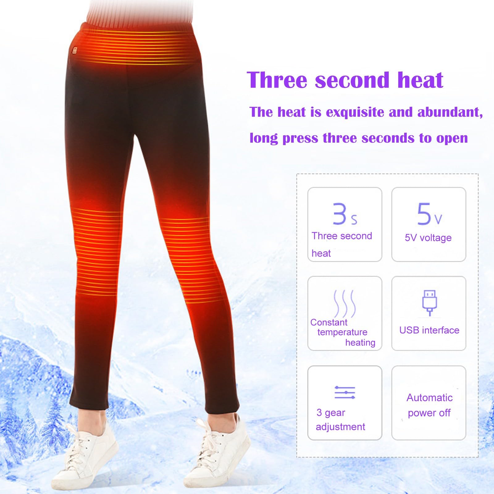 Generisch Sous-vêtements thermiques pour femme - Pantalon long ultra doux avec poche - Legging chaud pour l'hiver - Coupe ajustée avec fonction chauffante USB