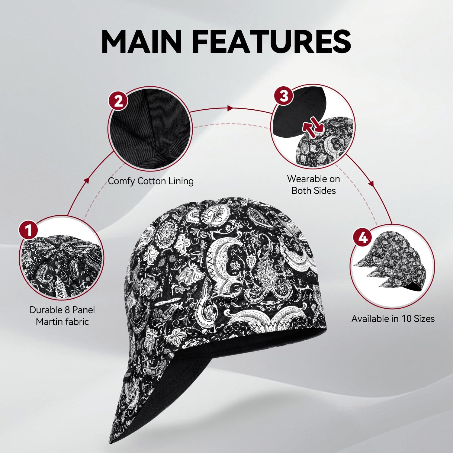 ARCCAPTAIN Reversible Welding Cap, 8 Panel Protective Welders Cap, 10 oz Fireproof Cotton Comforts for Safety and Protection While Welding to Men Women, Cashew, 7 1/4 - Image 3