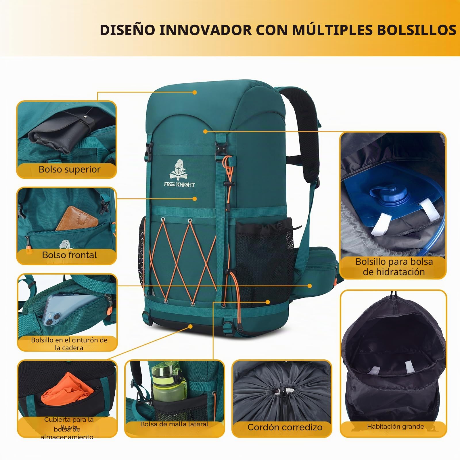 Bseash Mochila de senderismo impermeable 40 L con cubierta para lluvia para deportes al aire libre
