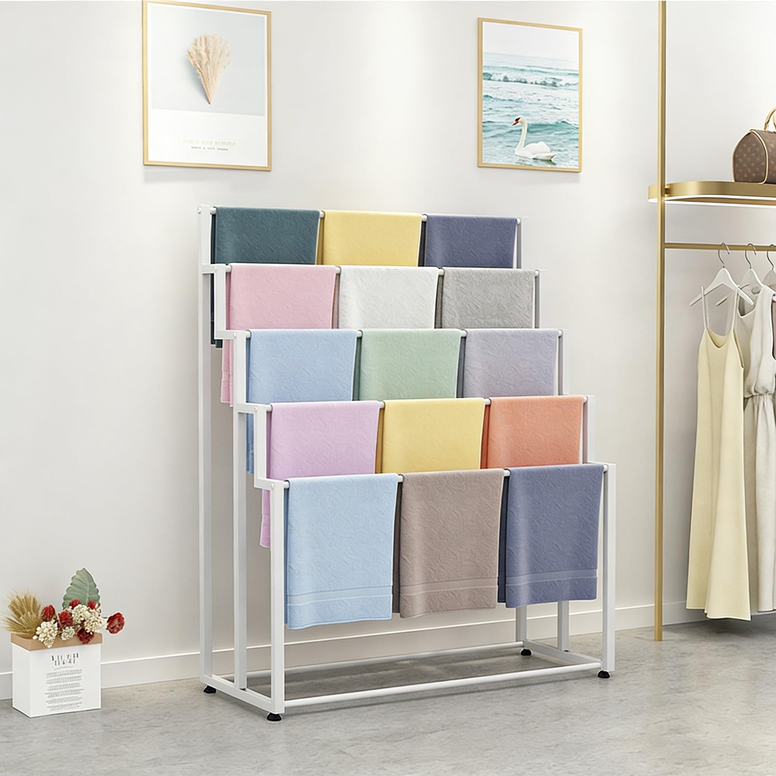 YNBSHGAA Heavy Duty Fabric Roll Storage Rack, Commercial Textile Organizer for Warehouse, Store Bolt Display Shelf,White-120cm/47.2in