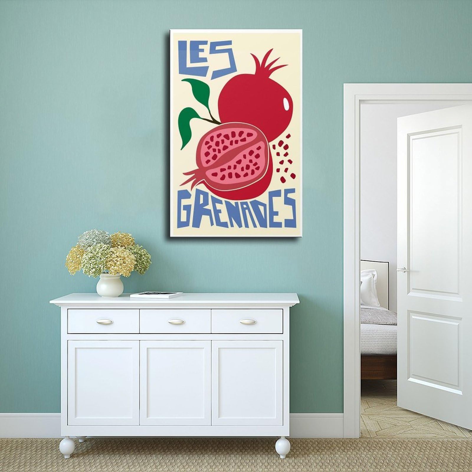 Granatapfel-Frucht-Illustrationsdruck, Leinwand-Poster, Wandkunst, Dekordruck, Bild, Gemälde für Wohnzimmer, Schlafzimmer, Dekoration, 50 x 75 cm