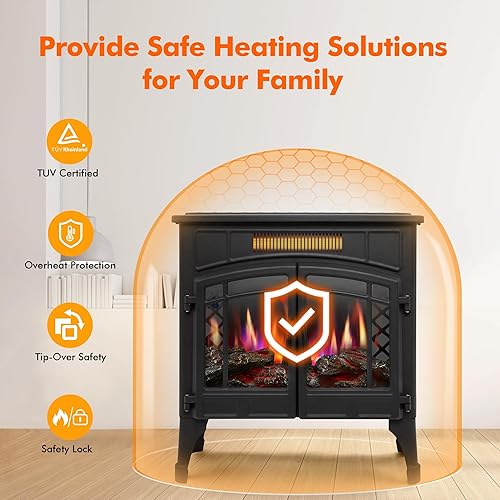 Miniatura 6 de RealSmart Calentador eléctrico de chimenea, calentador independiente con efecto de llama realista 3D, protección de seguridad contra