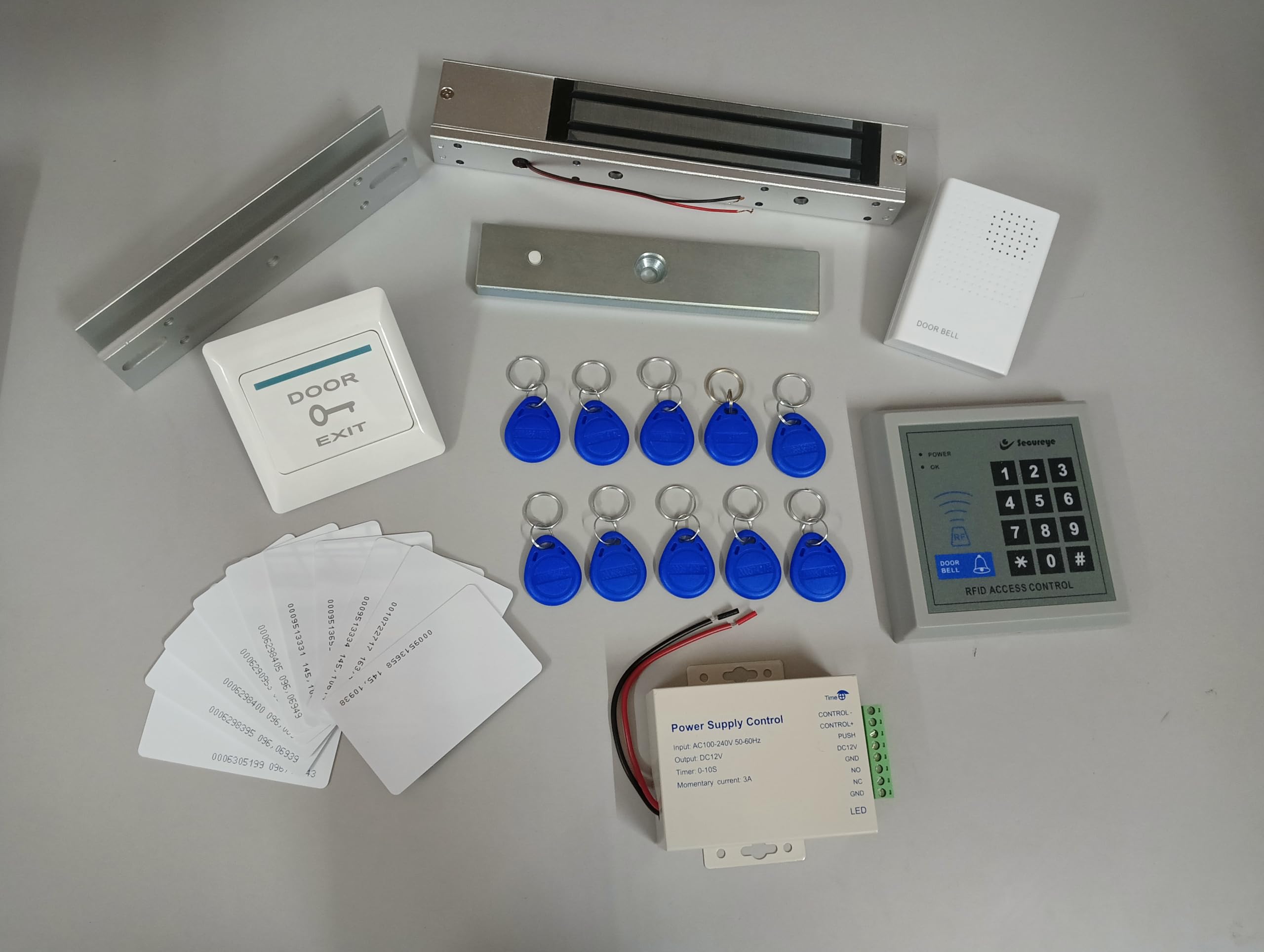 NAVKAR SYSTEMS RFID Access Control System, EM Lock 600 Lbs, U Bracket for Glass Door, 12V Door Bell, PVC Exit Switch, K80 Supply, RFID Thin Cards 10 Nos-image-38