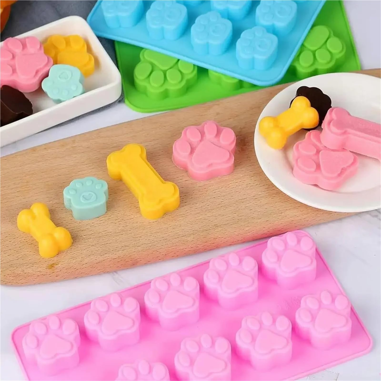 Tier Cartoon Hund Fußabdruck Katze Pfote Silikon Kuchen Home Mousse Schokolade Form Pudding Gelee Küche Handgemachte Backen Werkzeuge(A-Pink)