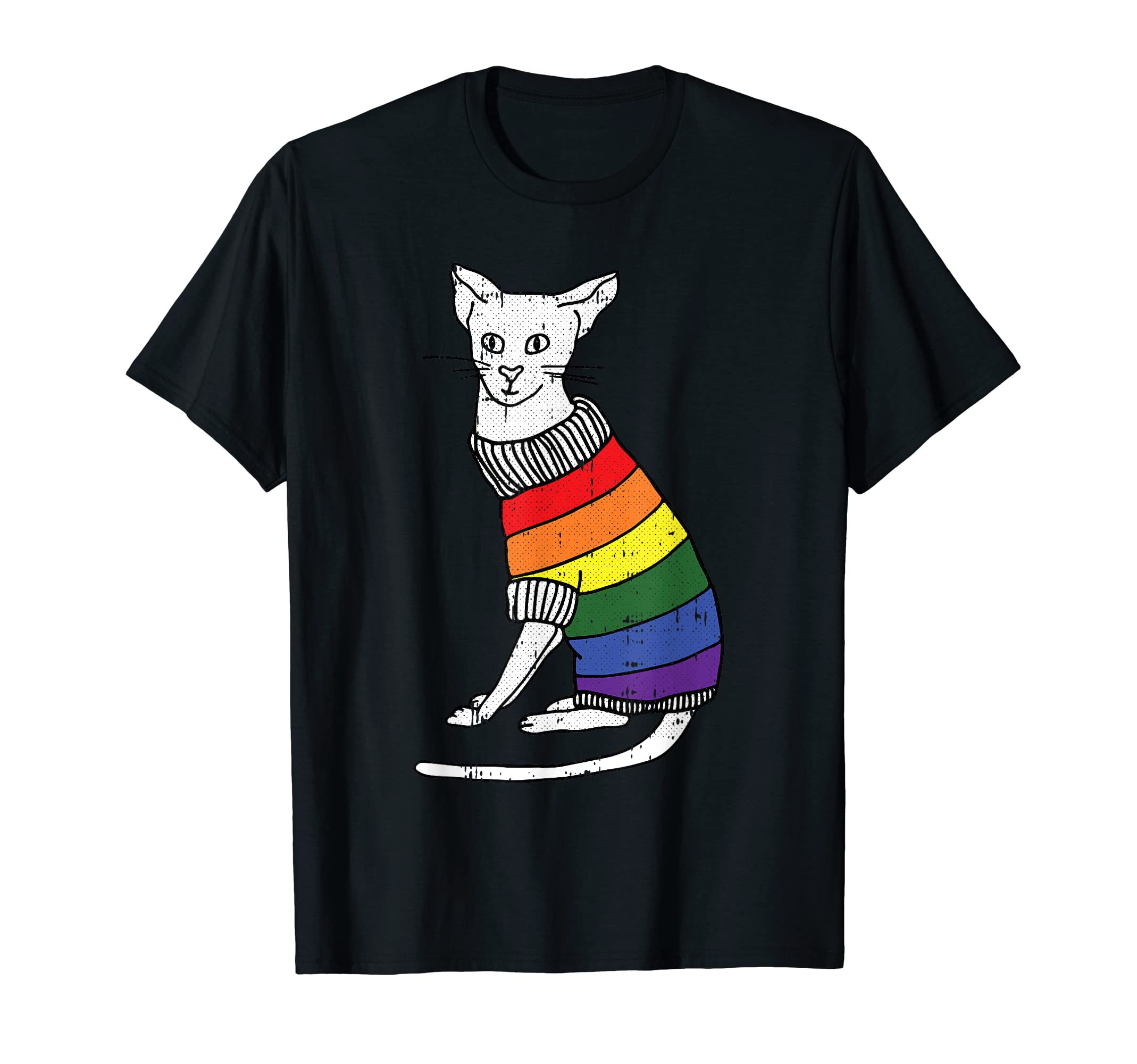 Gay Cat Pride Rainbow Cute Kitten Kitty Proud LGBT-Q Ally T-Shirt, Black