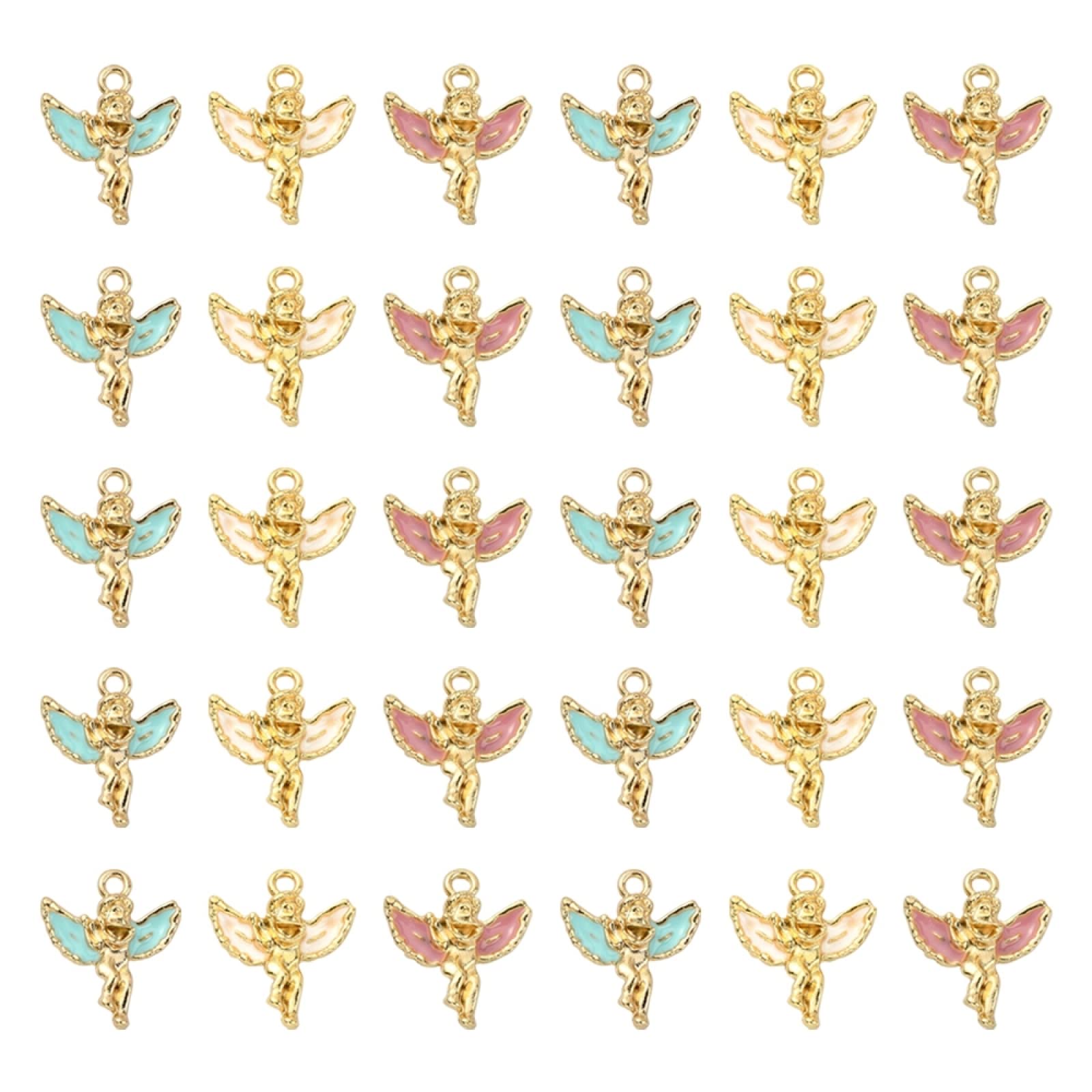 DanLingJewelry30pcs 3 Colors Enamel Angel Charms Mini Angel Fairy Pendants for Jewelry Making Accessories