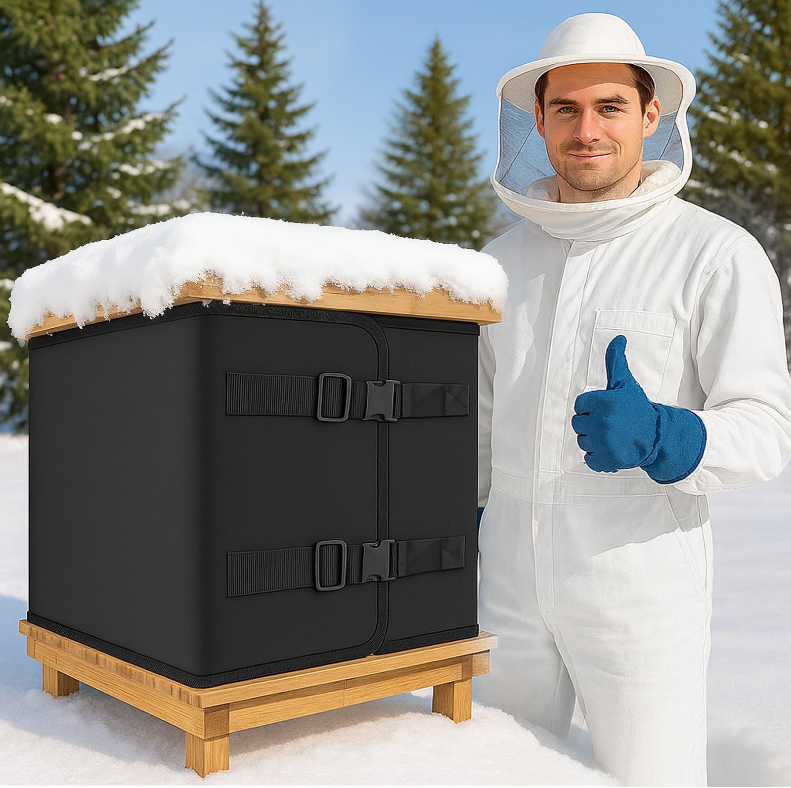 79" x 18" Winter Bee Hive Insulation Wrap for 8 & 10 Frame Beehives – Adjustable Beehive Wrap Fits 1 Deep + 1 Medium Boxes, 600D Oxford Waterproof Windproof Thermal Cover, Durable Beekeeping Supplies