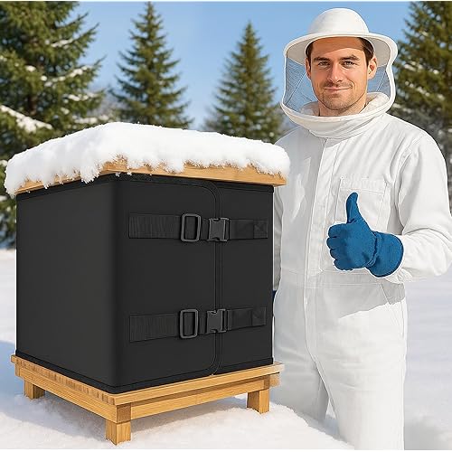 Winter Bee Hive Insulation Wrap for 8 & 10 Frame Hives – 600D Oxford Waterproof & Windproof Reusable Cover with Thermal Protection, Fits 1 Deep + 1 Medium Boxes, 79" x 18" Durable Beekeeping Supplies