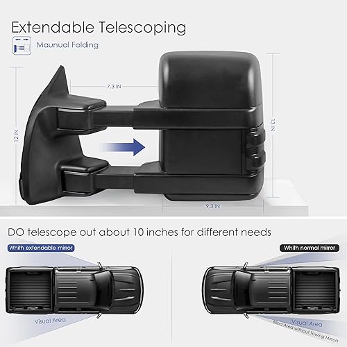 Miniatura 5 de MOSTPLUS Espejo de remolque compatible con Ford F250 F350 F450 F550 Super Duty Power con luz de giro LED (juego de 2)