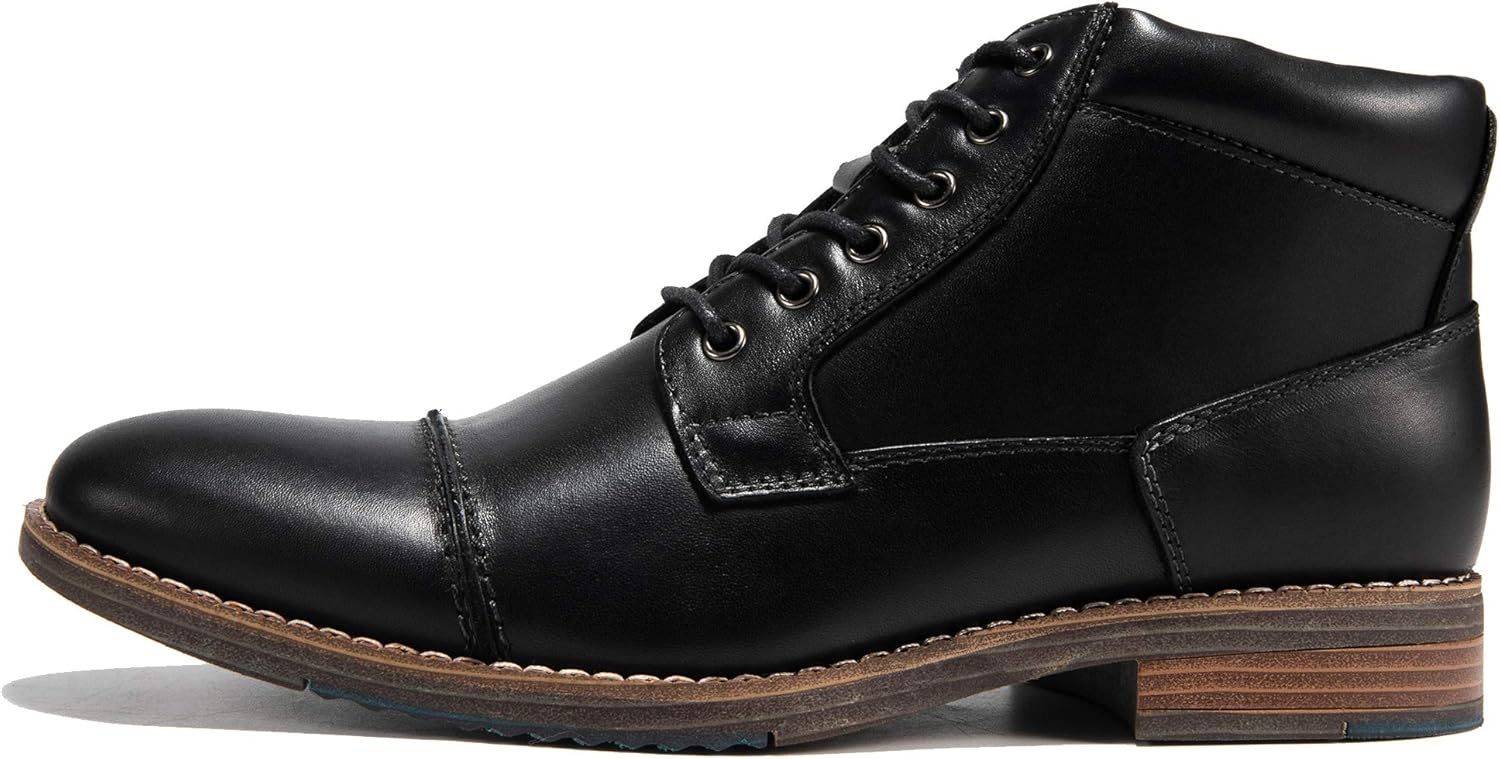 Men's Black Leather Oxford Dress Ankle Boot Fashion Casual Mid Top Chukka Boots for Men Cap Toe Rubber Sole Lace Up Side Zip Business Work Shoe Size 10.5 - Image 3