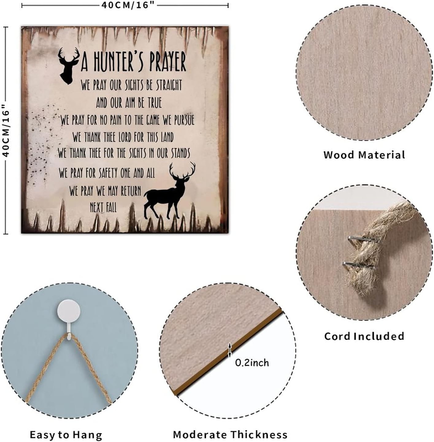 Shabby Chic Style Wood Pallet Sign A Hunter's Prayer Rustic Wood Door Hanger Sign Craft Sign Retro Wood Wall Pediment for Kitchen Deck Wall Hanging Decor 16x16 Inch : Home & Kitchen